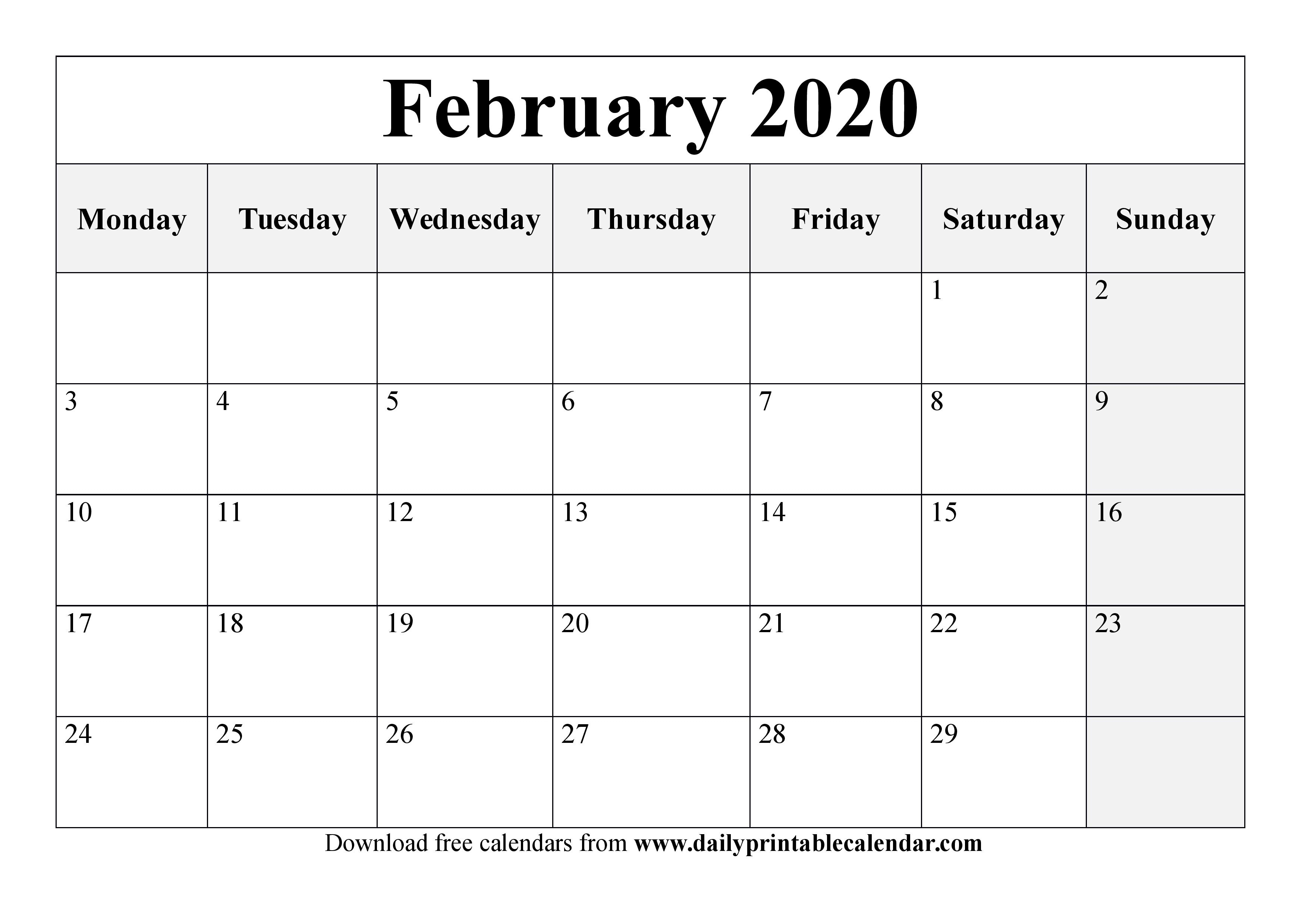 February 2020 Calendar Printable - Blank Templates - 2020
