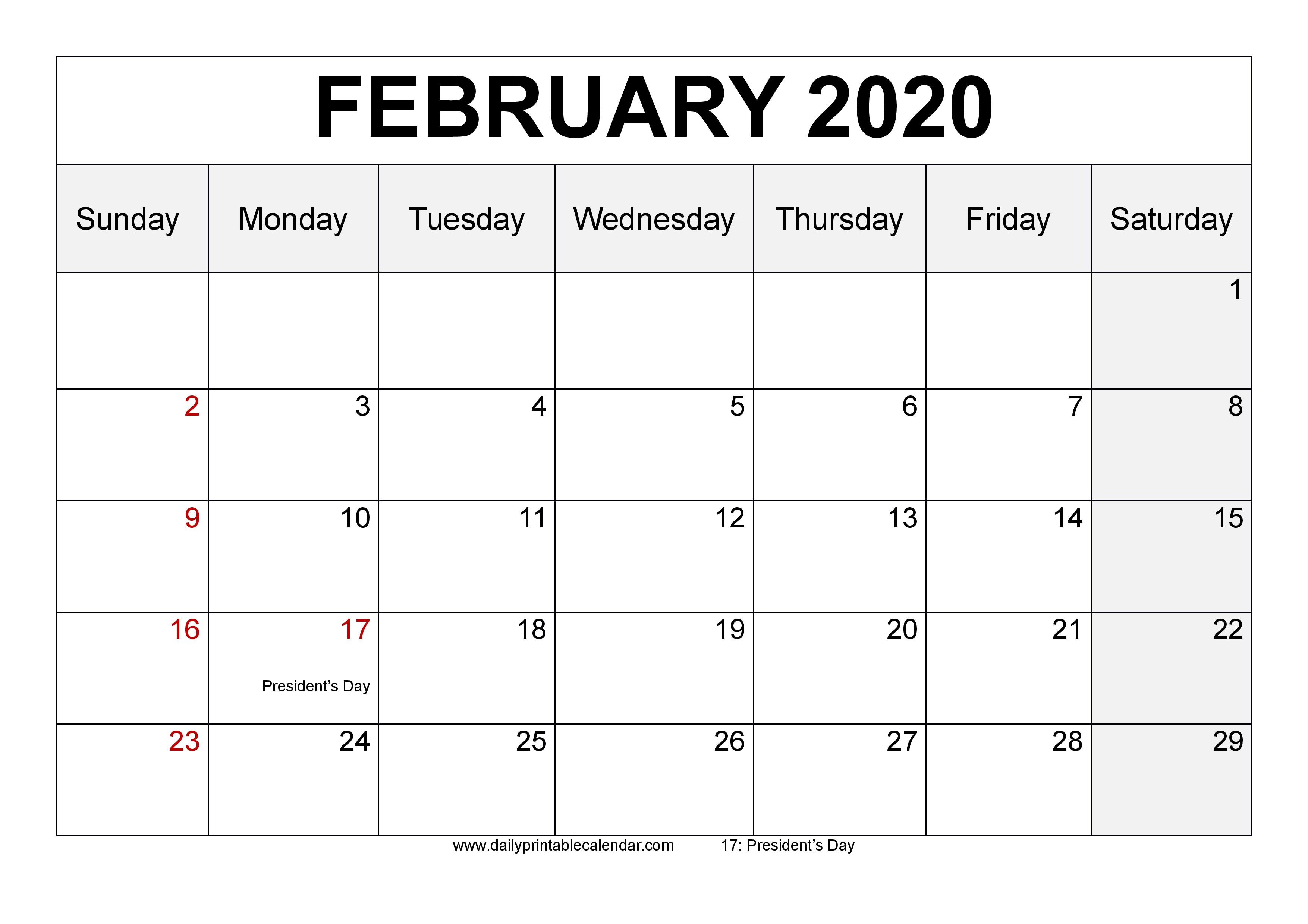 February 2020 Calendar Printable - Blank Templates - 2020