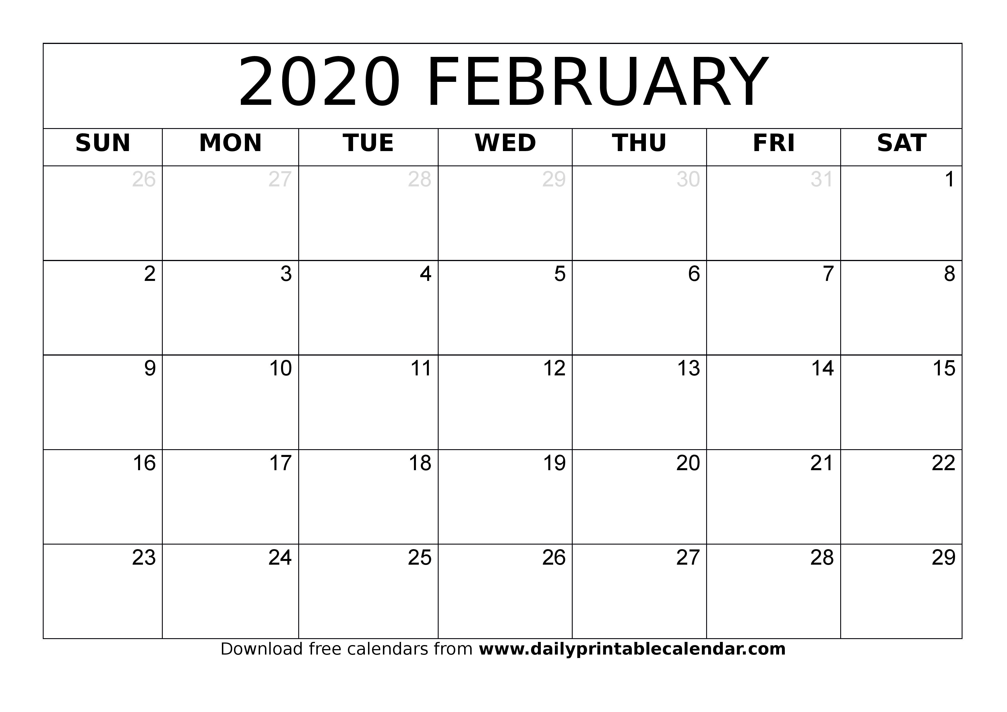 February 2020 Calendar Printable - Blank Templates - 2020