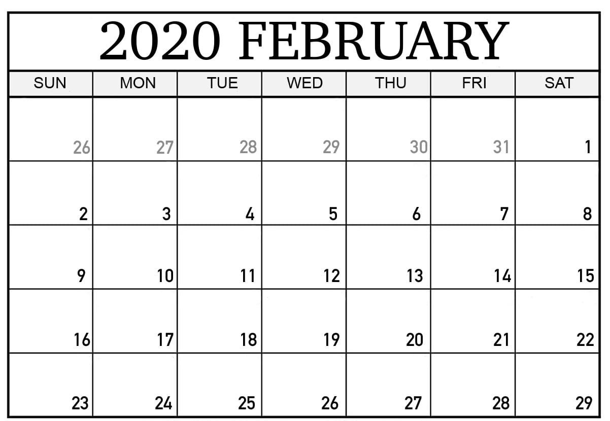 February 2020 Calendar Printable Template In Pdf, Word, Excel