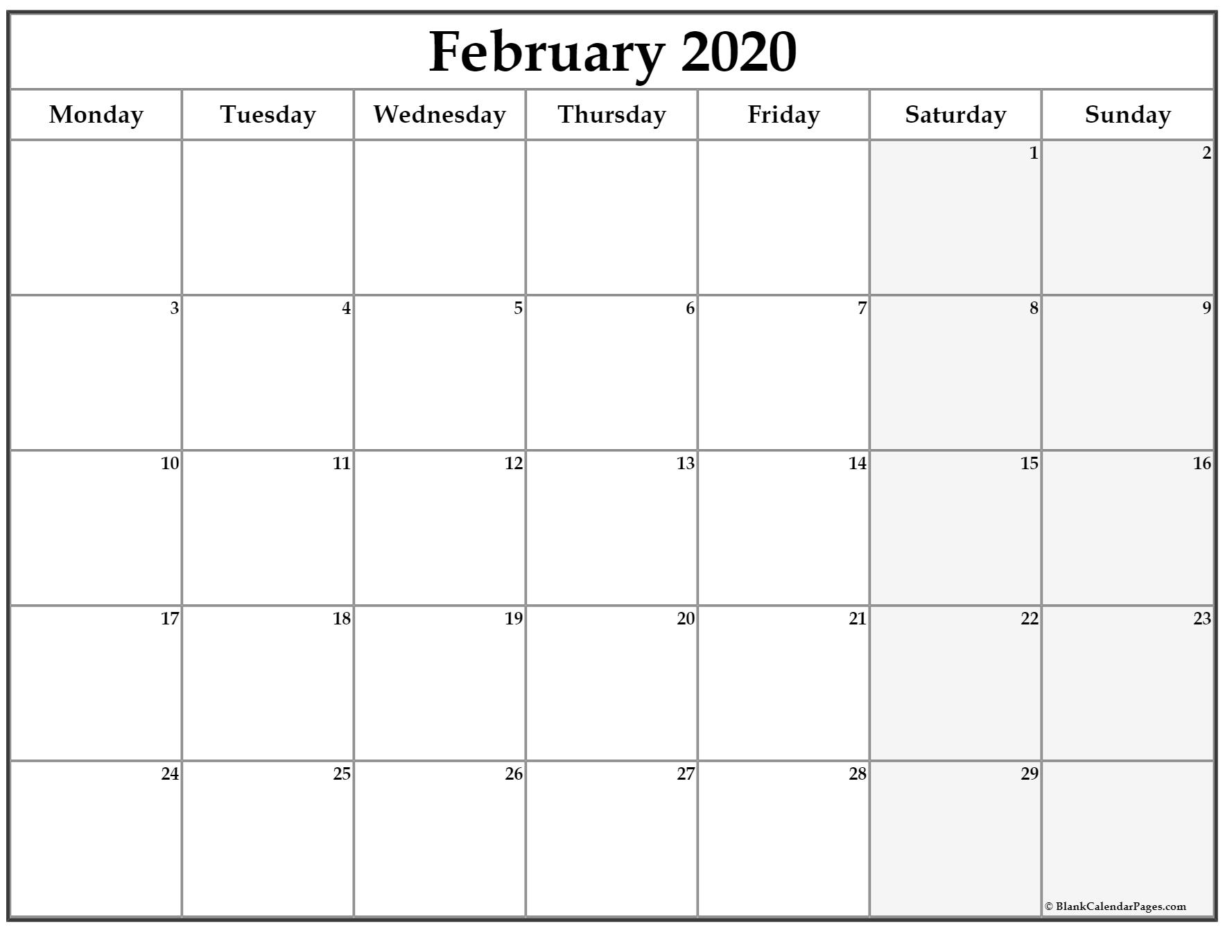 February 2020 Monday Calendar | Monday To Sunday