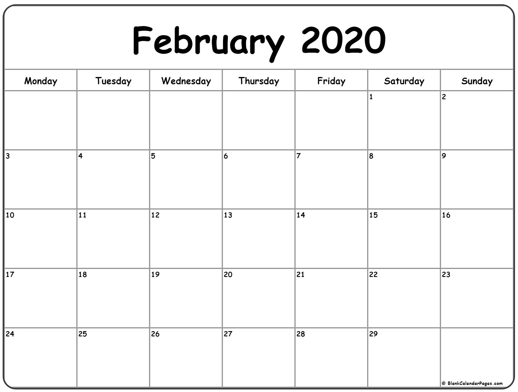 February 2020 Monday Calendar | Monday To Sunday