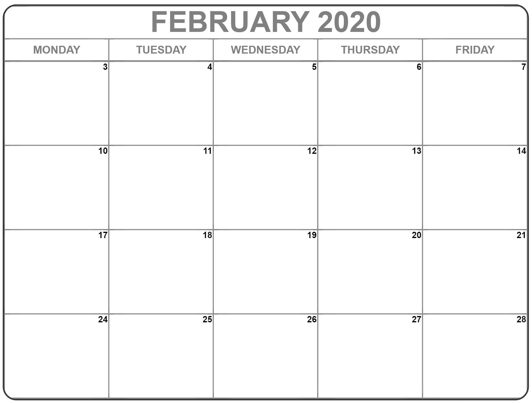 February 2020 Monday Calendar | Monday To Sunday