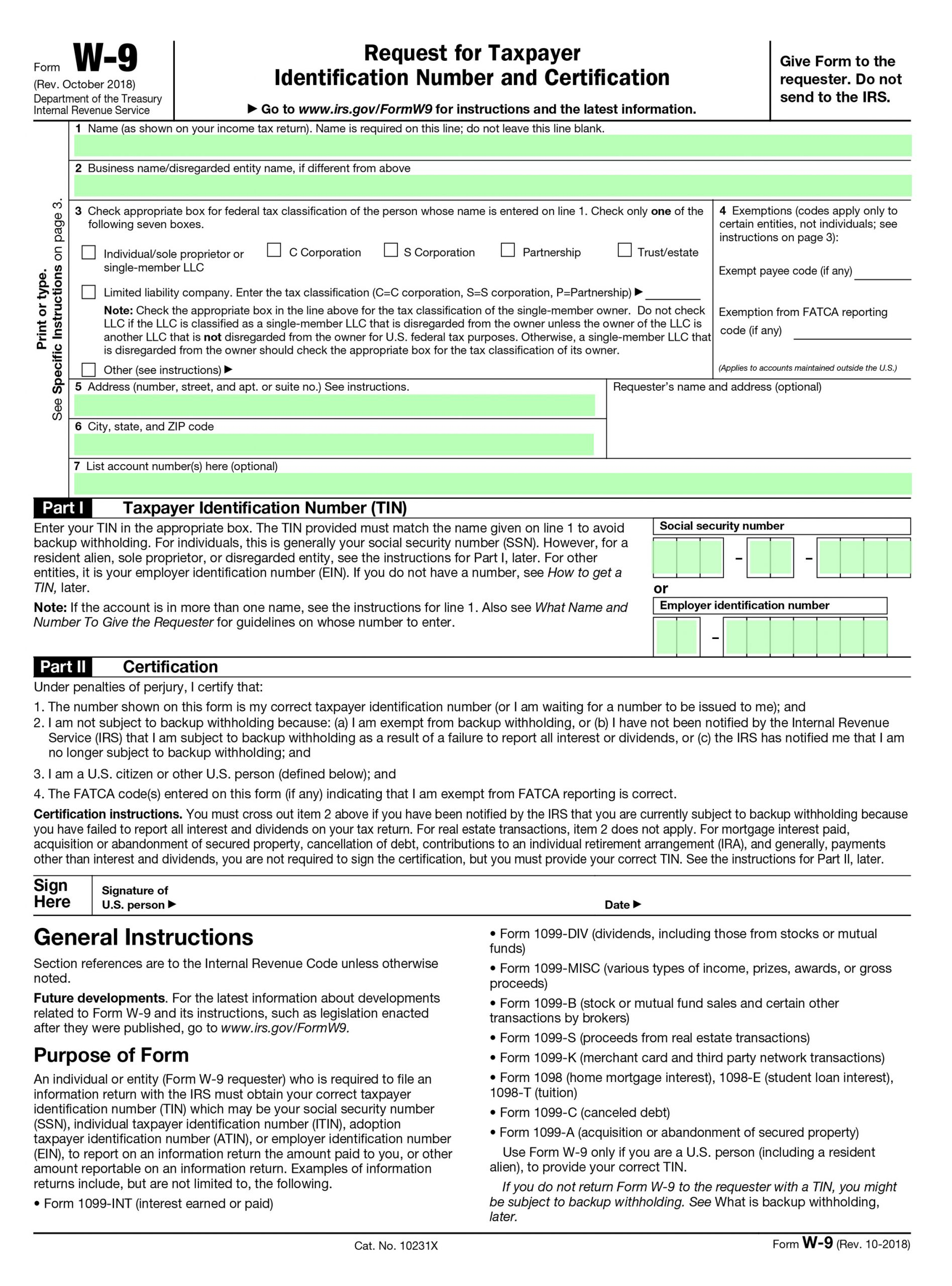 W9 Forms 2020 Printable 2020