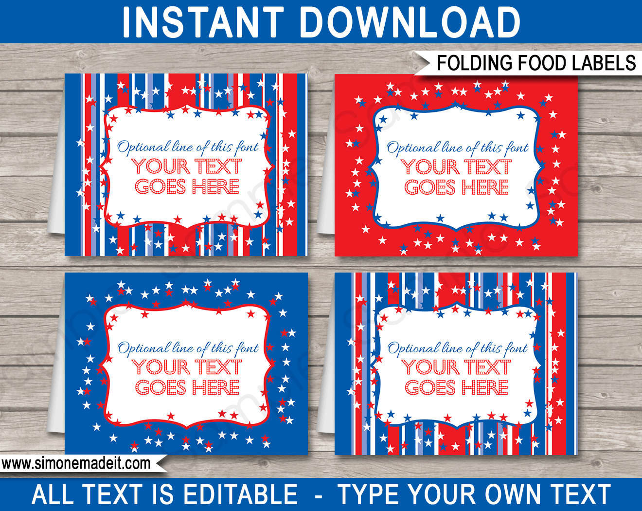 Fourth July Party Food Labels Template