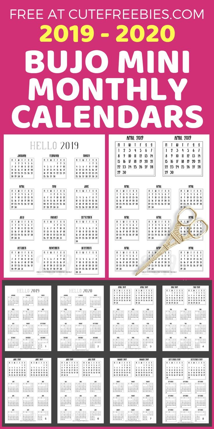 Free 2019-2020 Bullet Journal Calendar Printable Stickers