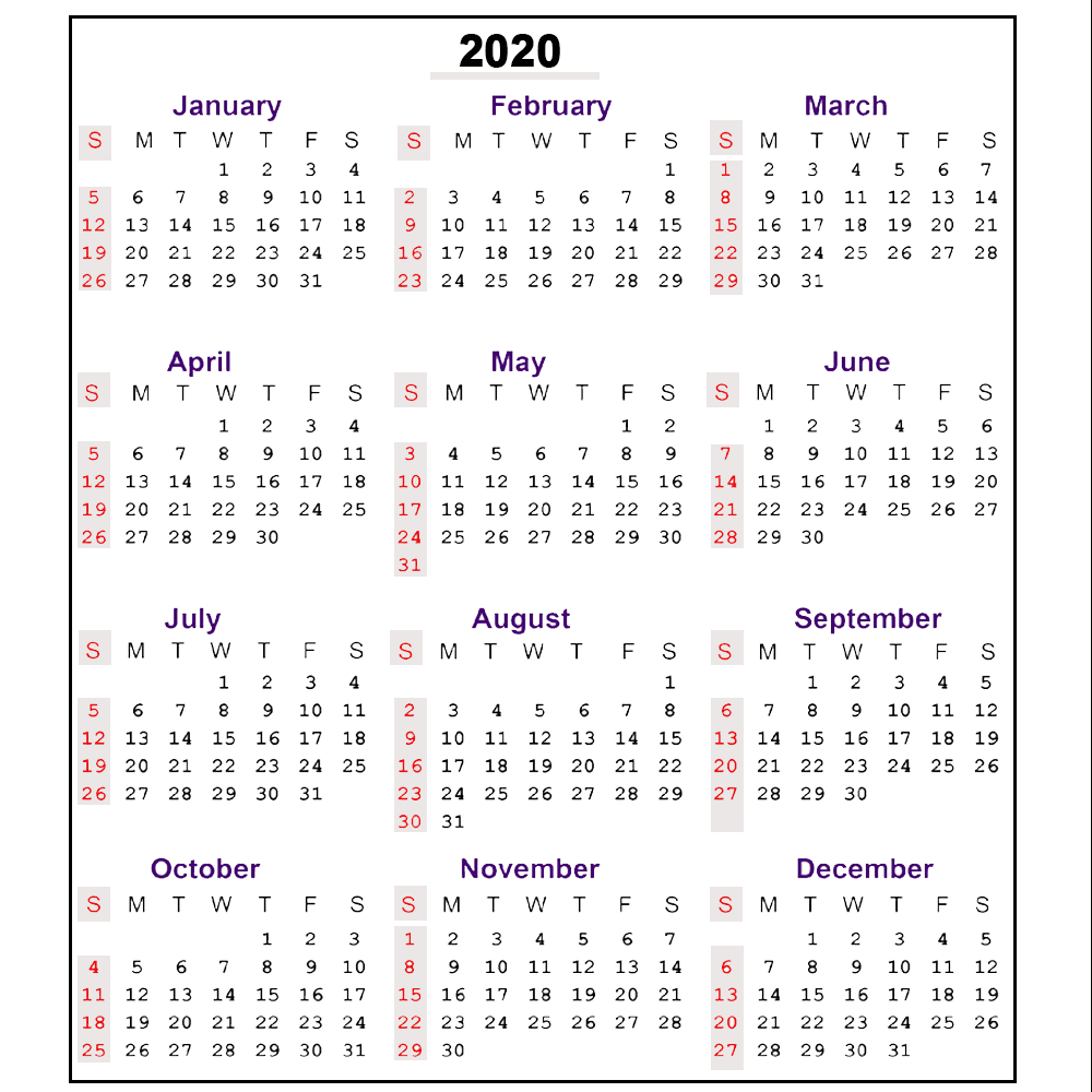 Printable Calender With Week Numbers 2020 