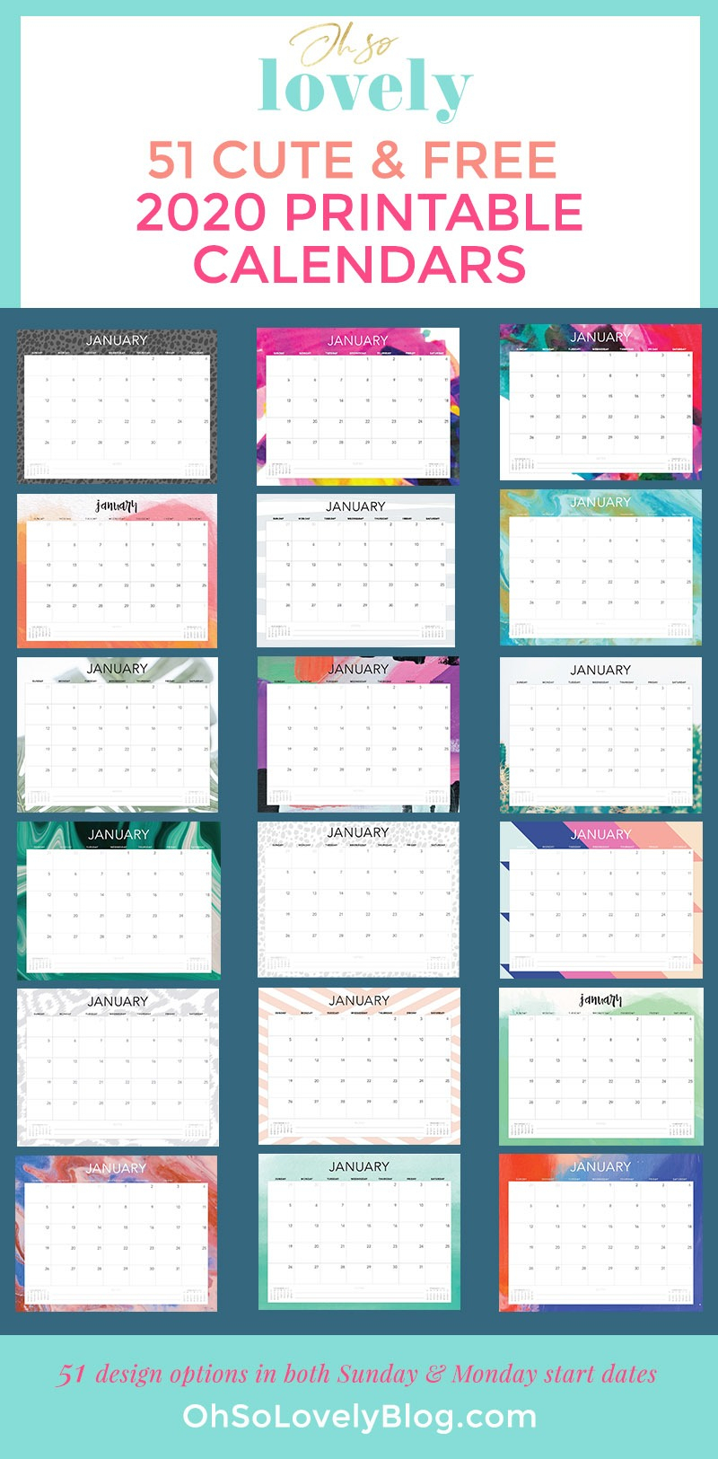 Free 2020 Printable Calendars - 51 Designs To Choose From!