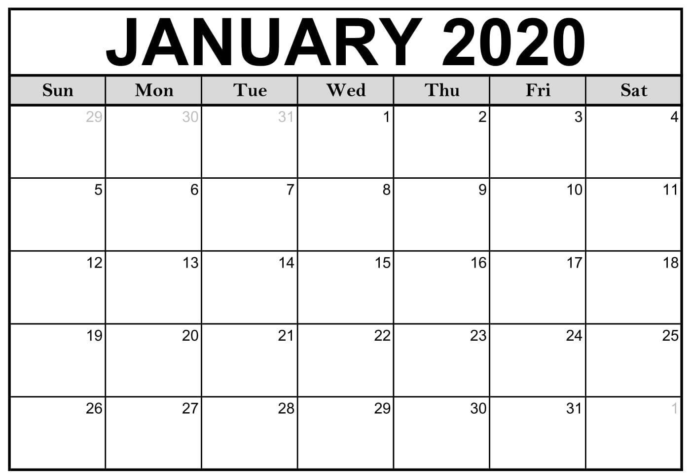 Free Blank January 2020 Calendar Printable Templates
