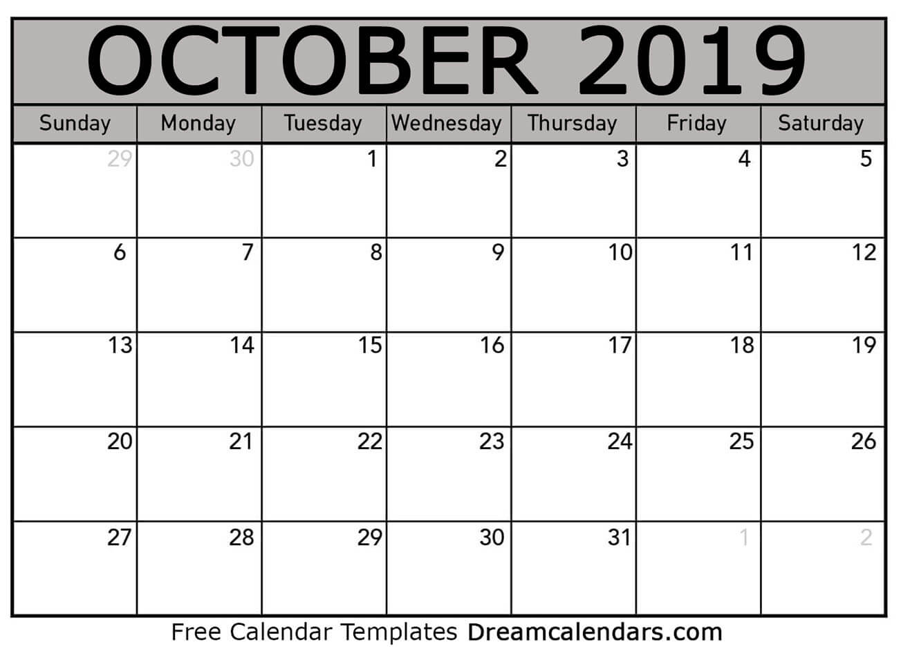 Free Blank October 2019 Printable Calendar
