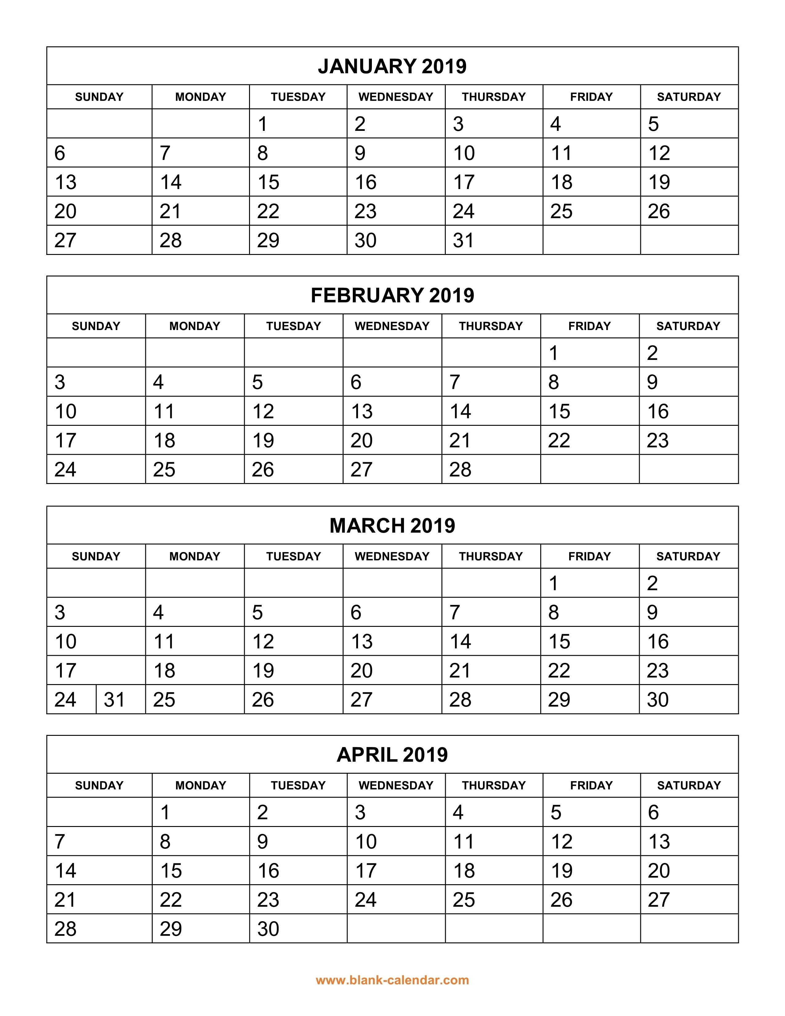 Free Printable Calendar 4 Months Per Page