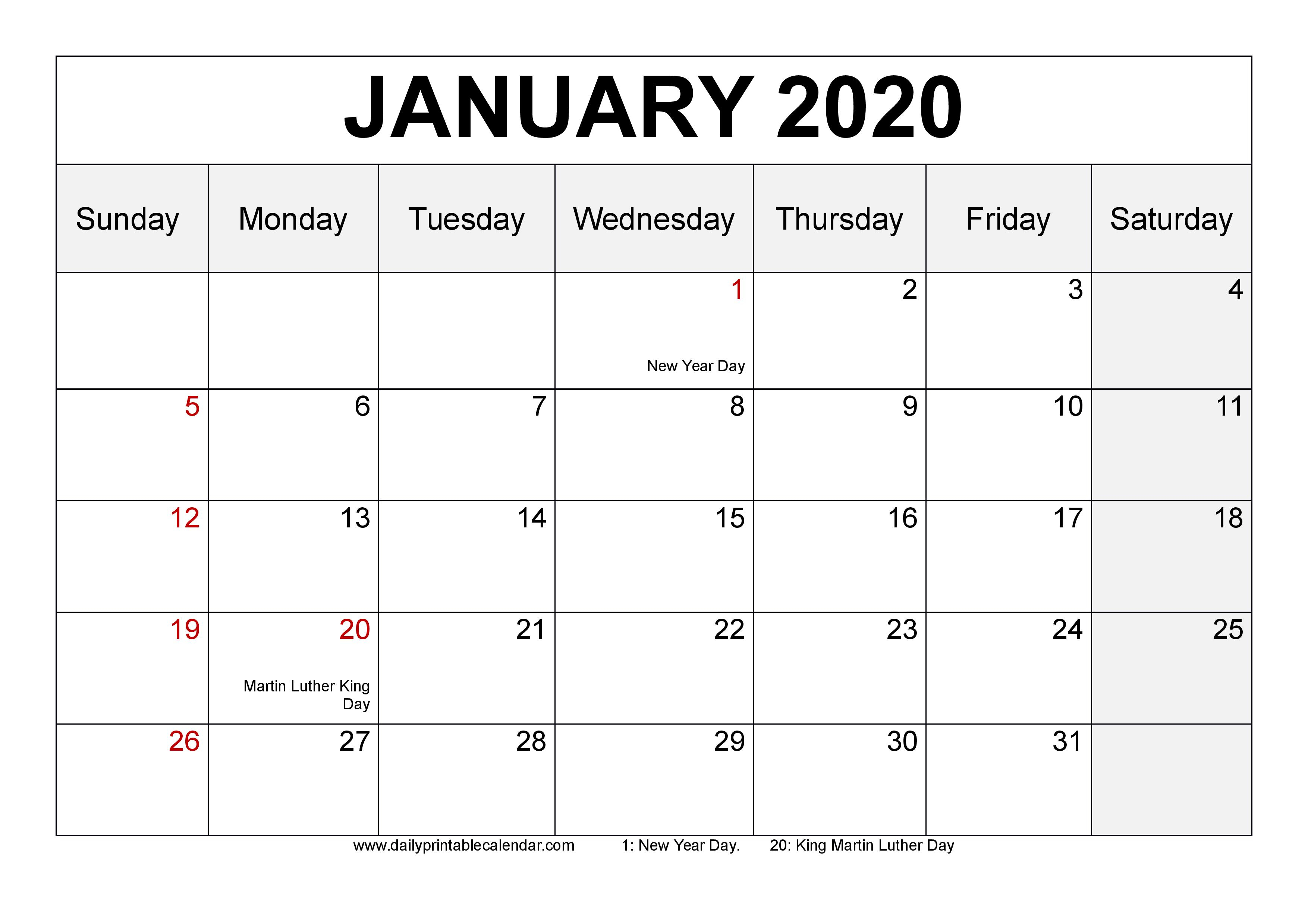 Free January 2020 Calendar Printable [Monthly Templates