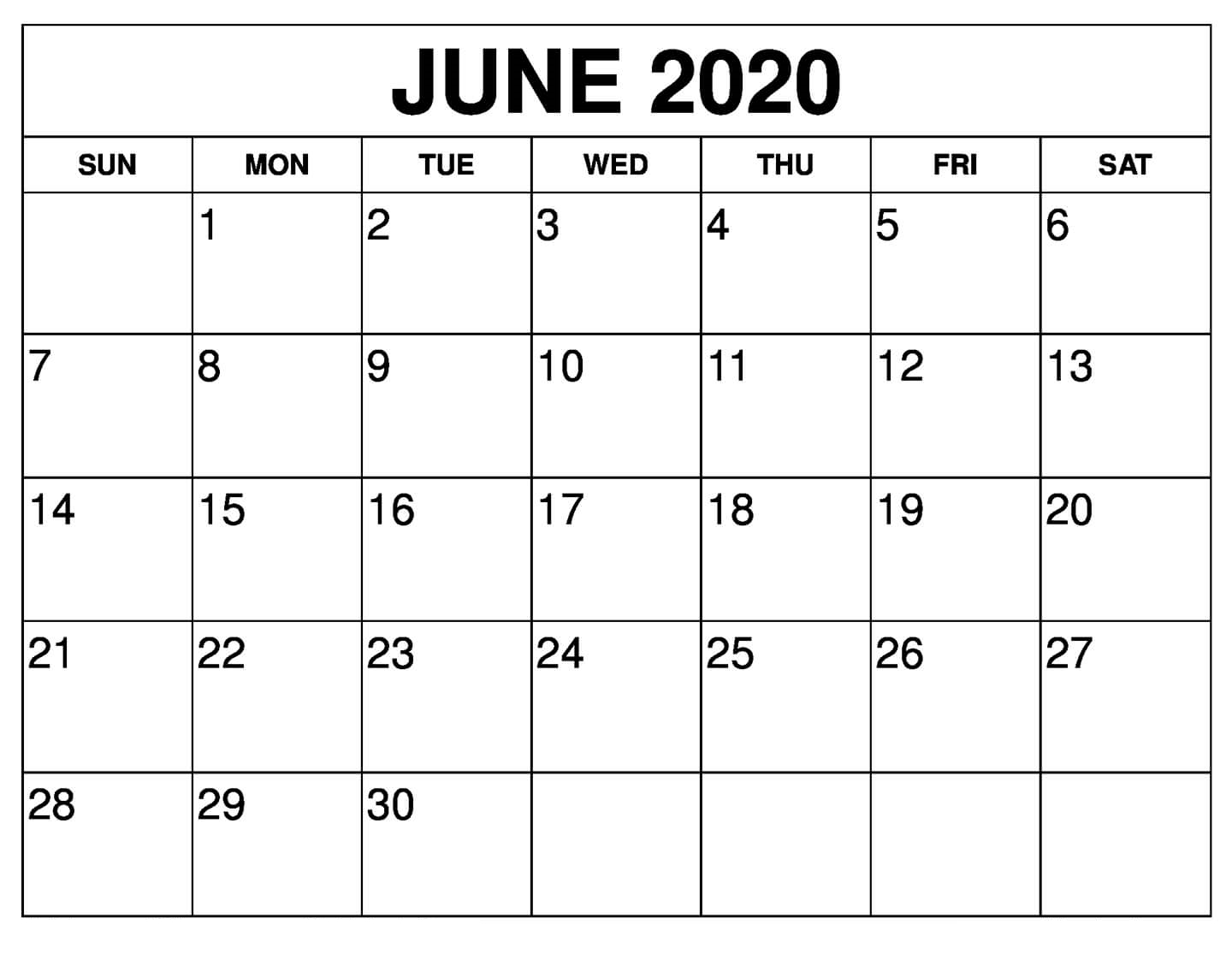 June 2020 Printable Calendar - Printable Templates