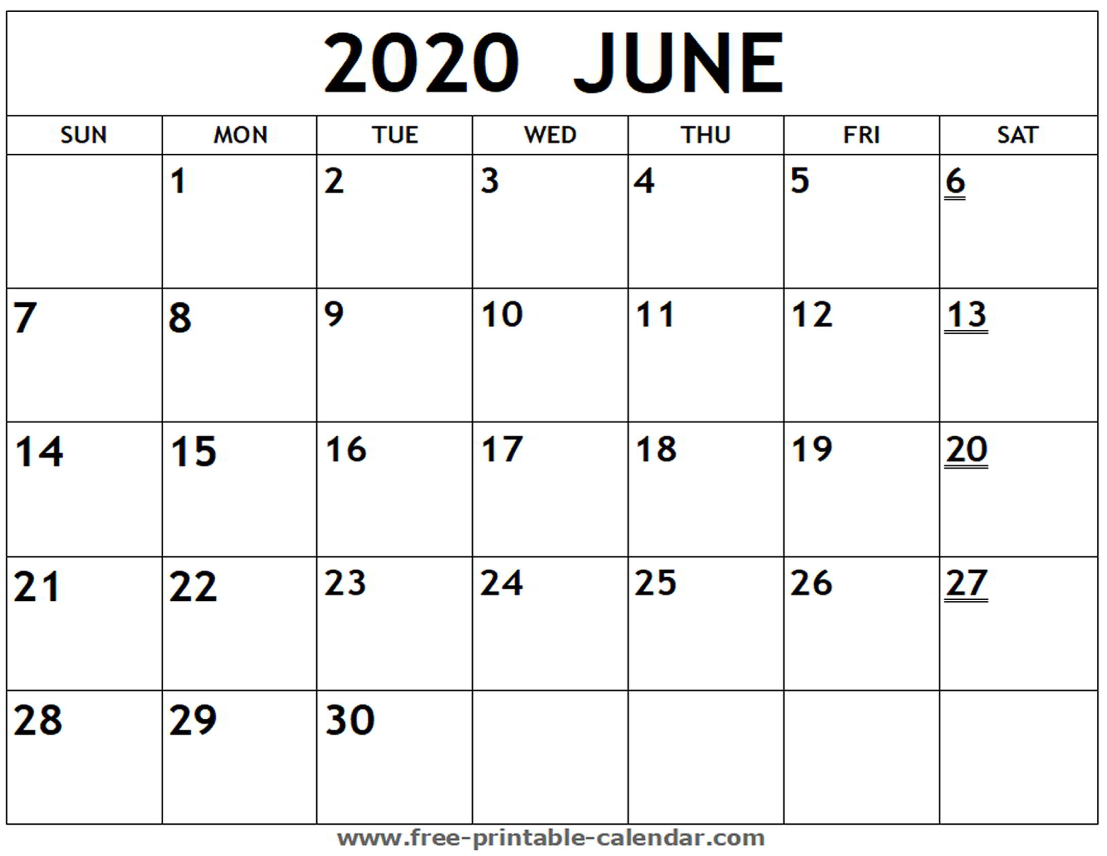 Free June 2020 Calendar - Tunu.redmini.co