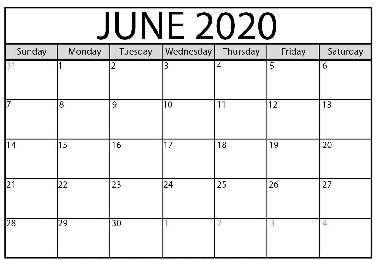 Free June Calendar 2020 Printable Blank Editable Template