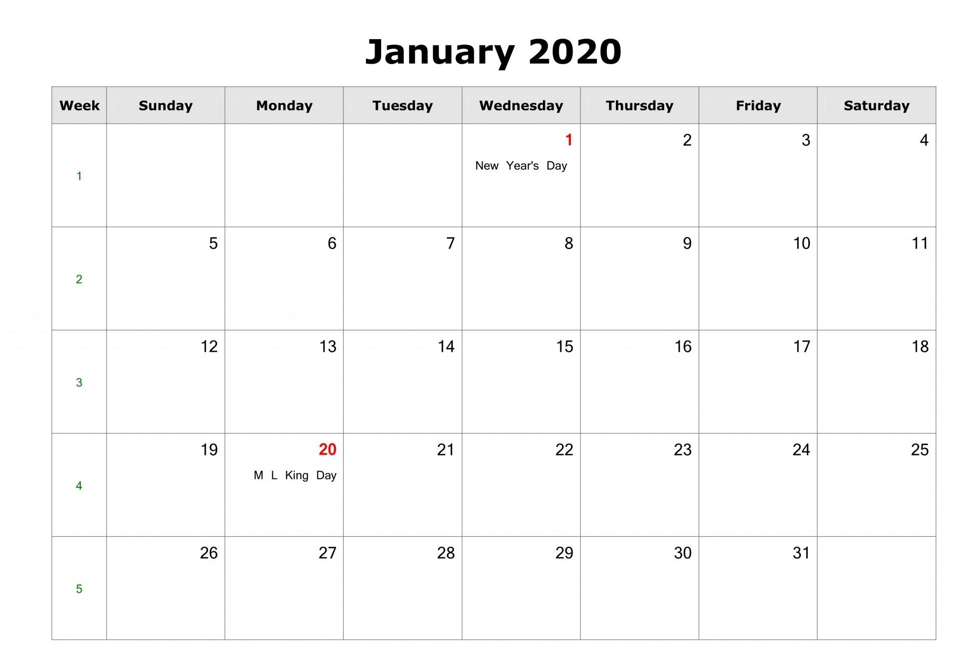 Free} Monthly January 2020 Calendar Pdf Word Excel Page-Free