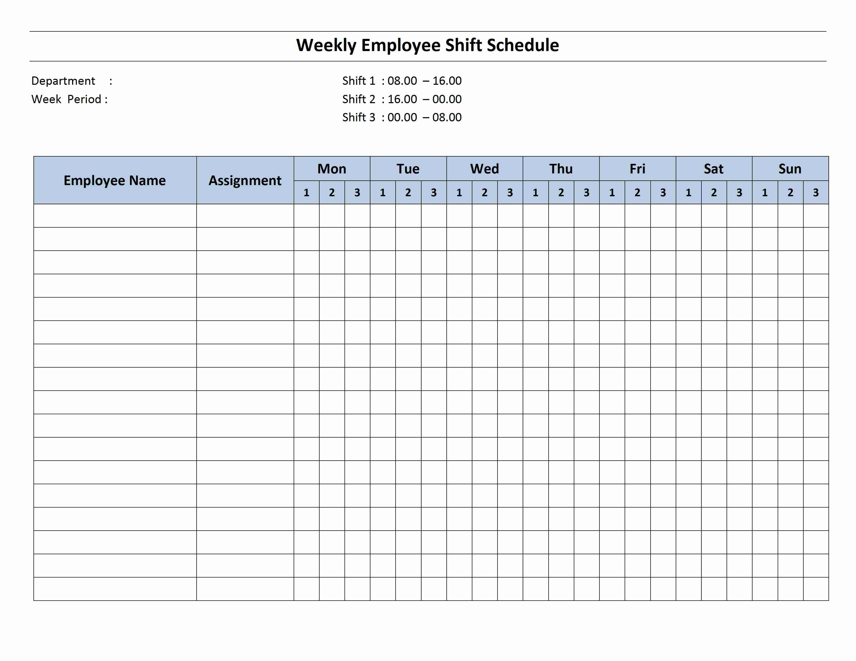 Free Monthly Work Schedule Template | Weekly Employee 8 Hour