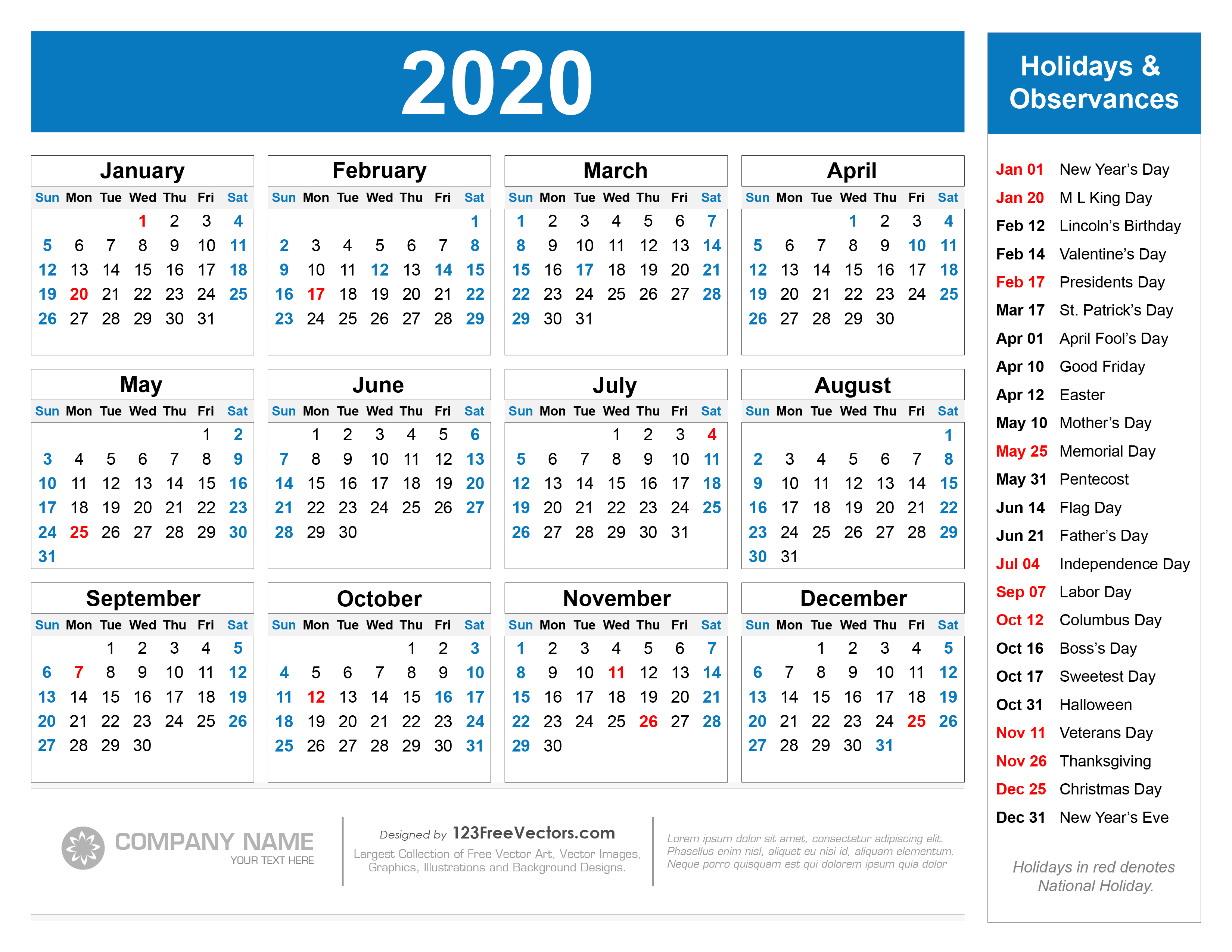 Printable Usa 2020 Calendar With Holidays | Example Calendar Printable