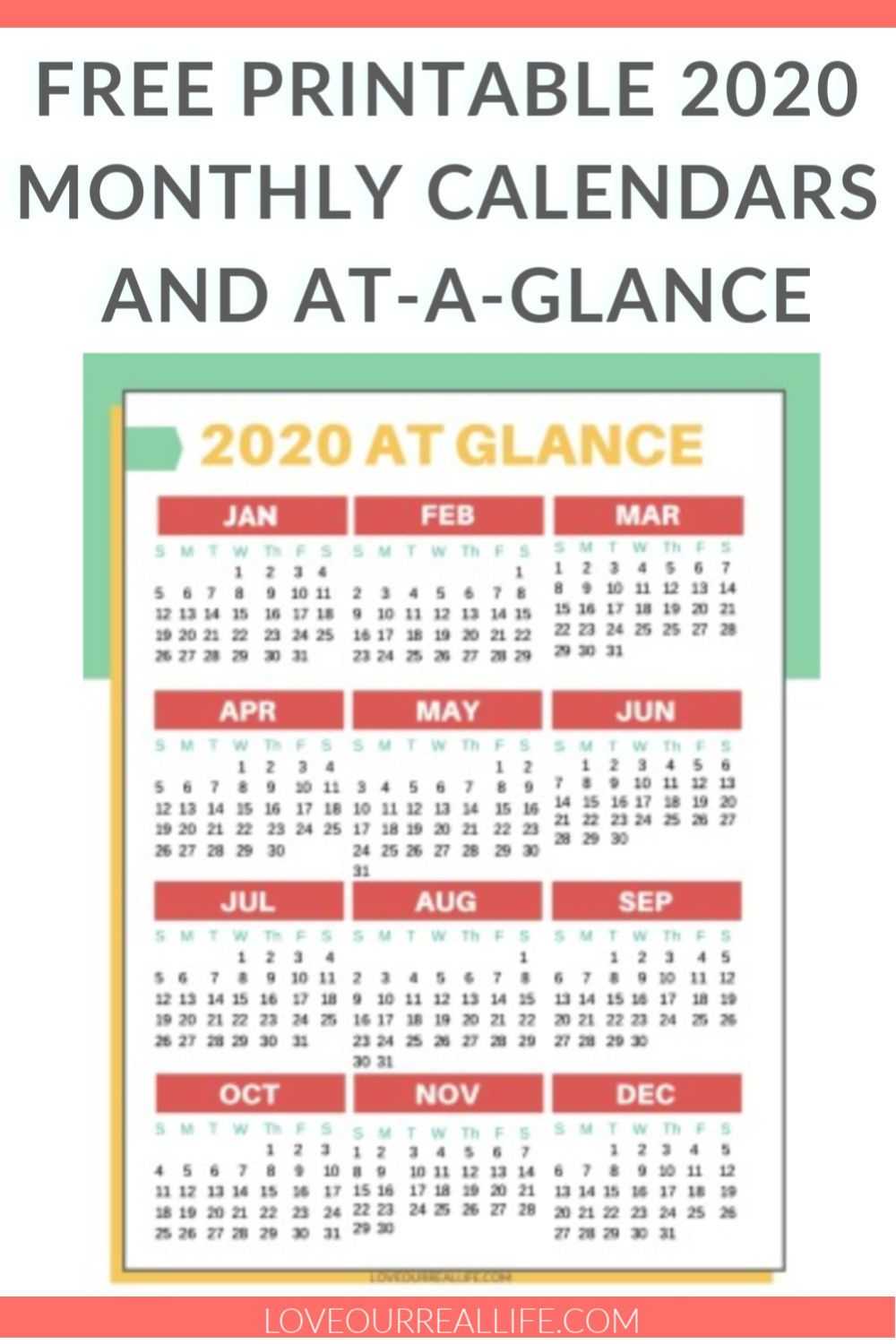 Free Printable 2020 Calendars | Organization &amp; Productivity