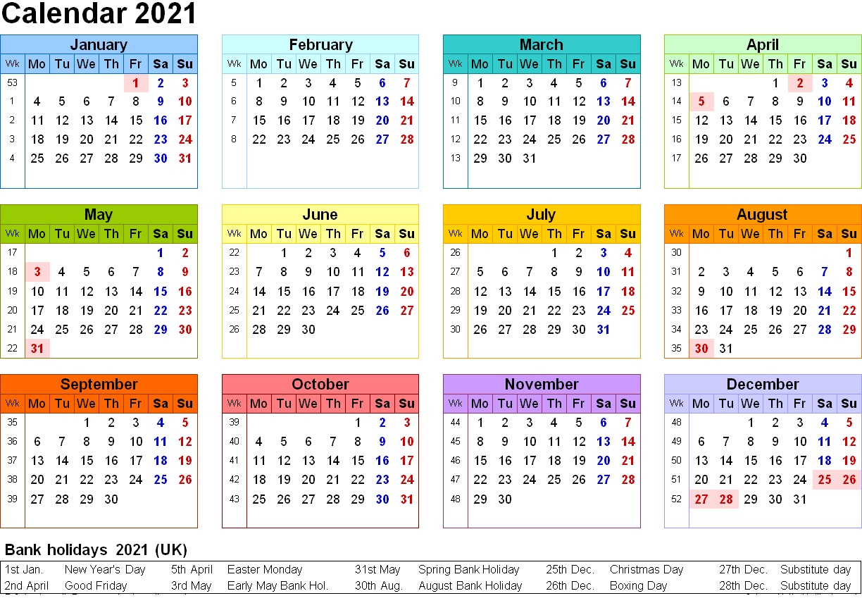 2021 12 Month Printable Calendar Free Download 2021 and
