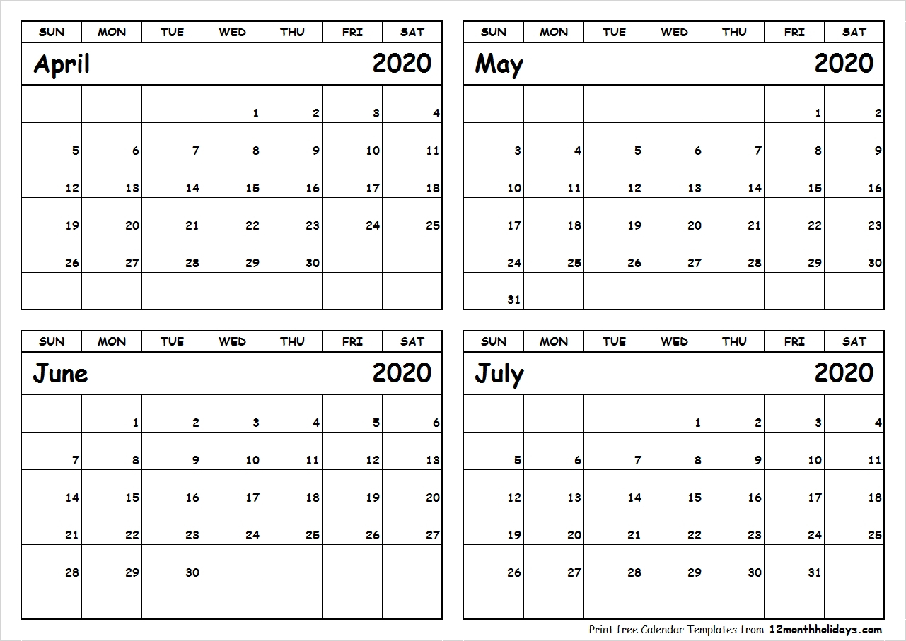 Free Printable 4 Month Calendars 2020 | Monthly Printable