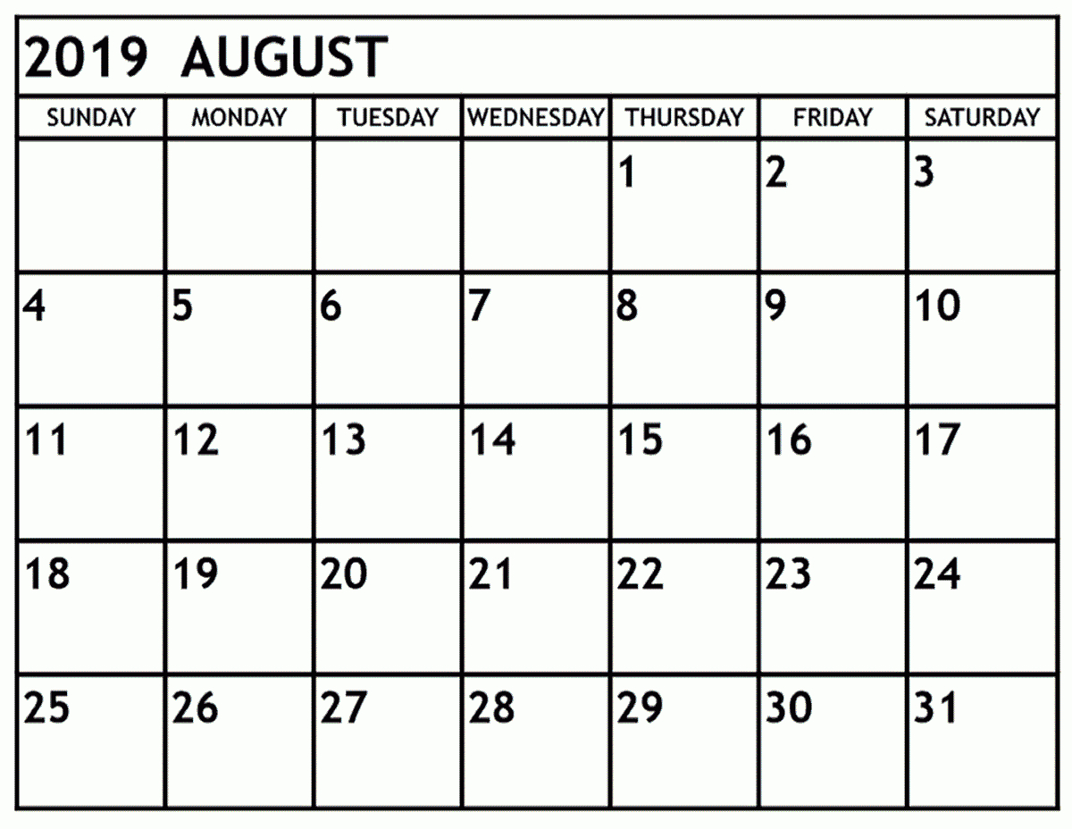 Free Printable August 2019 Calendar Blank Pages - Latest