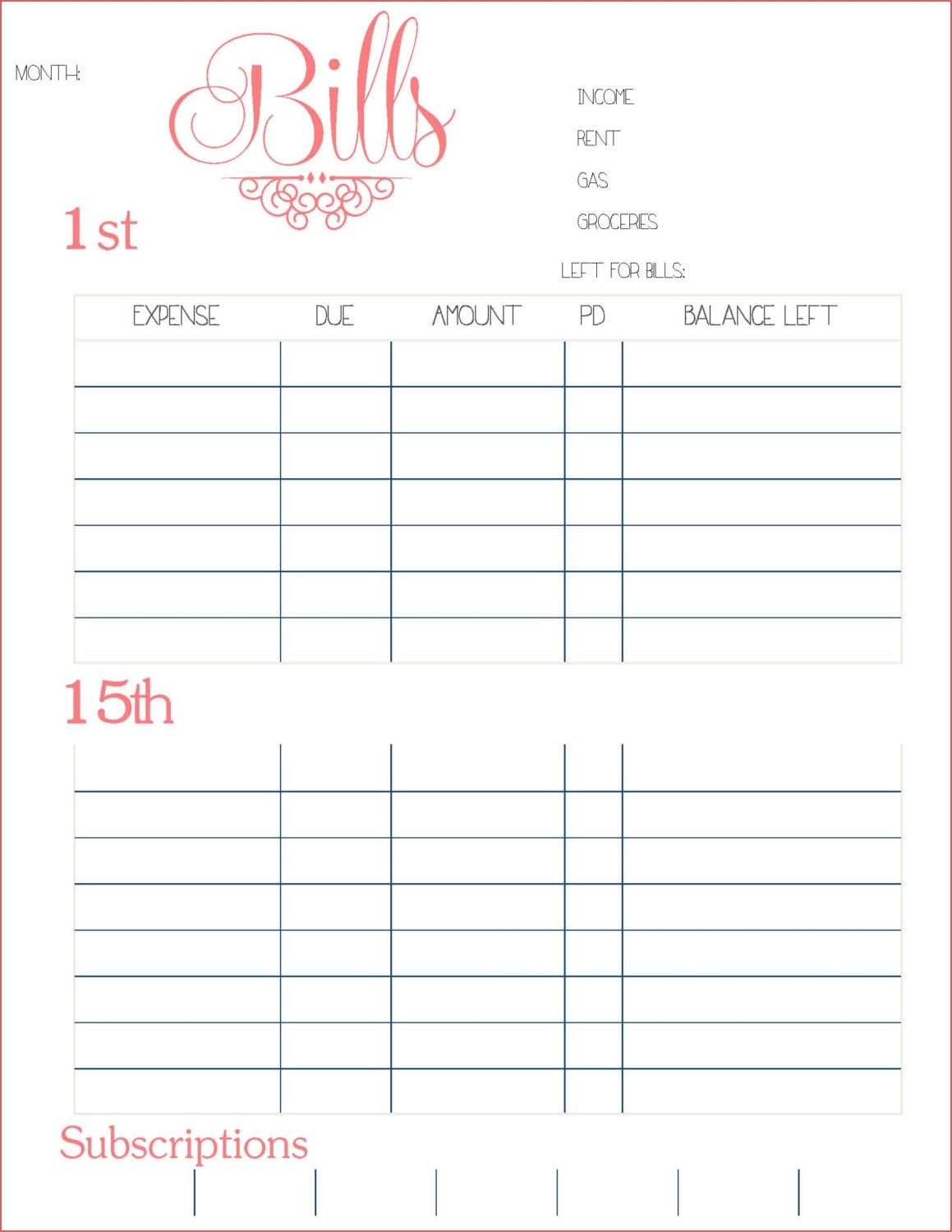 2020 Bill Budget Calendar Template | Example Calendar Printable