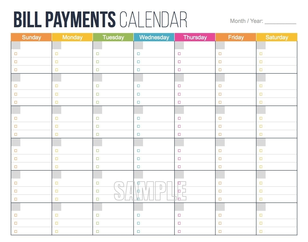 Free Printable Bill Budget Calendar - Calendar Inspiration