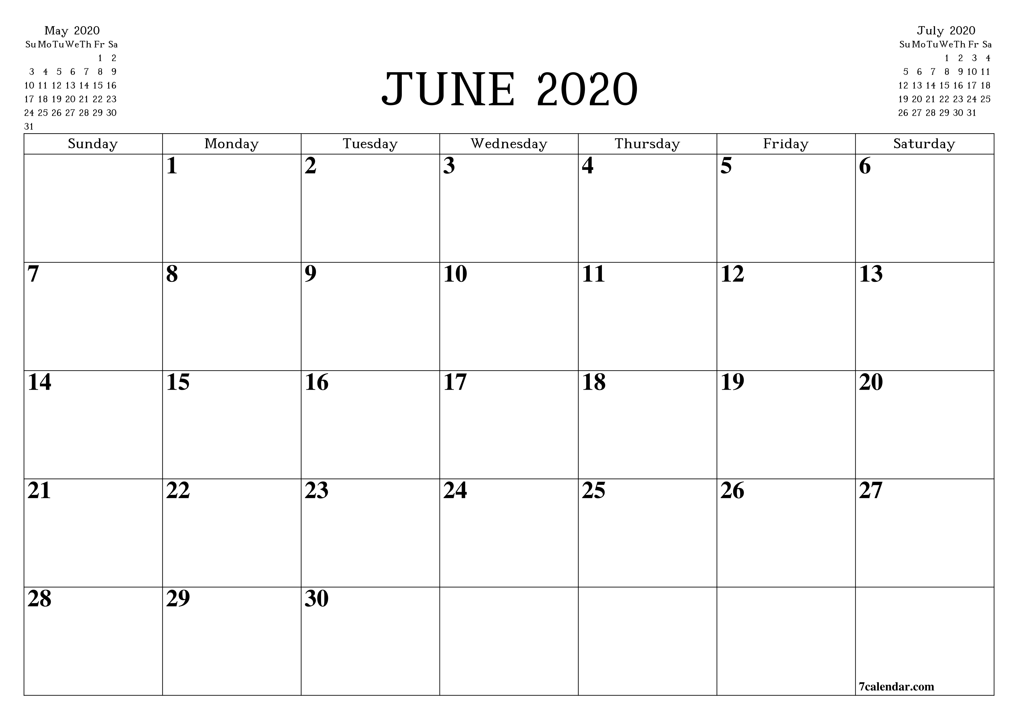 Free Printable Blank Monthly Calendar And Planner For June