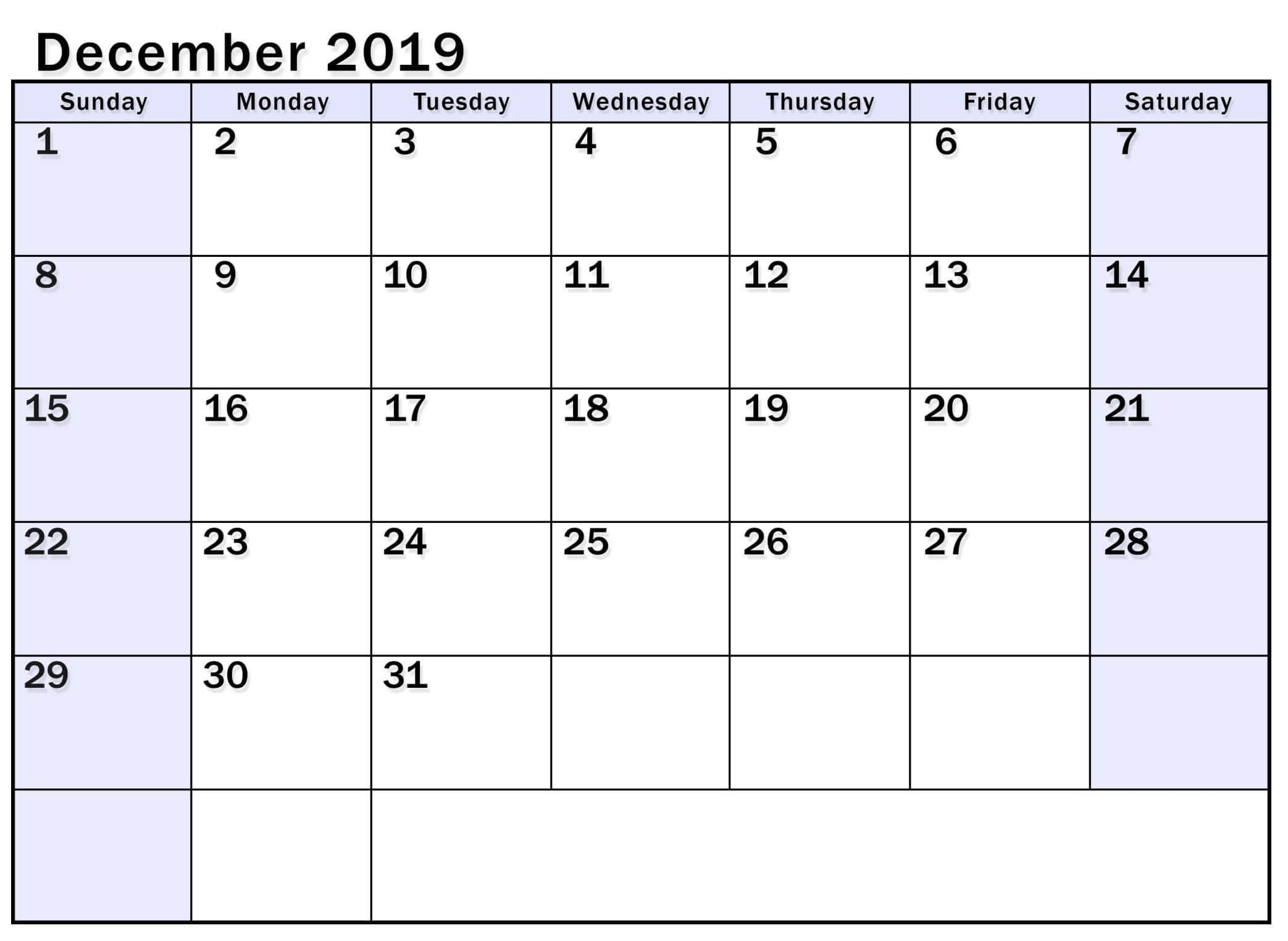 Free Printable Calendar For December 2019 - 2019 Calendars