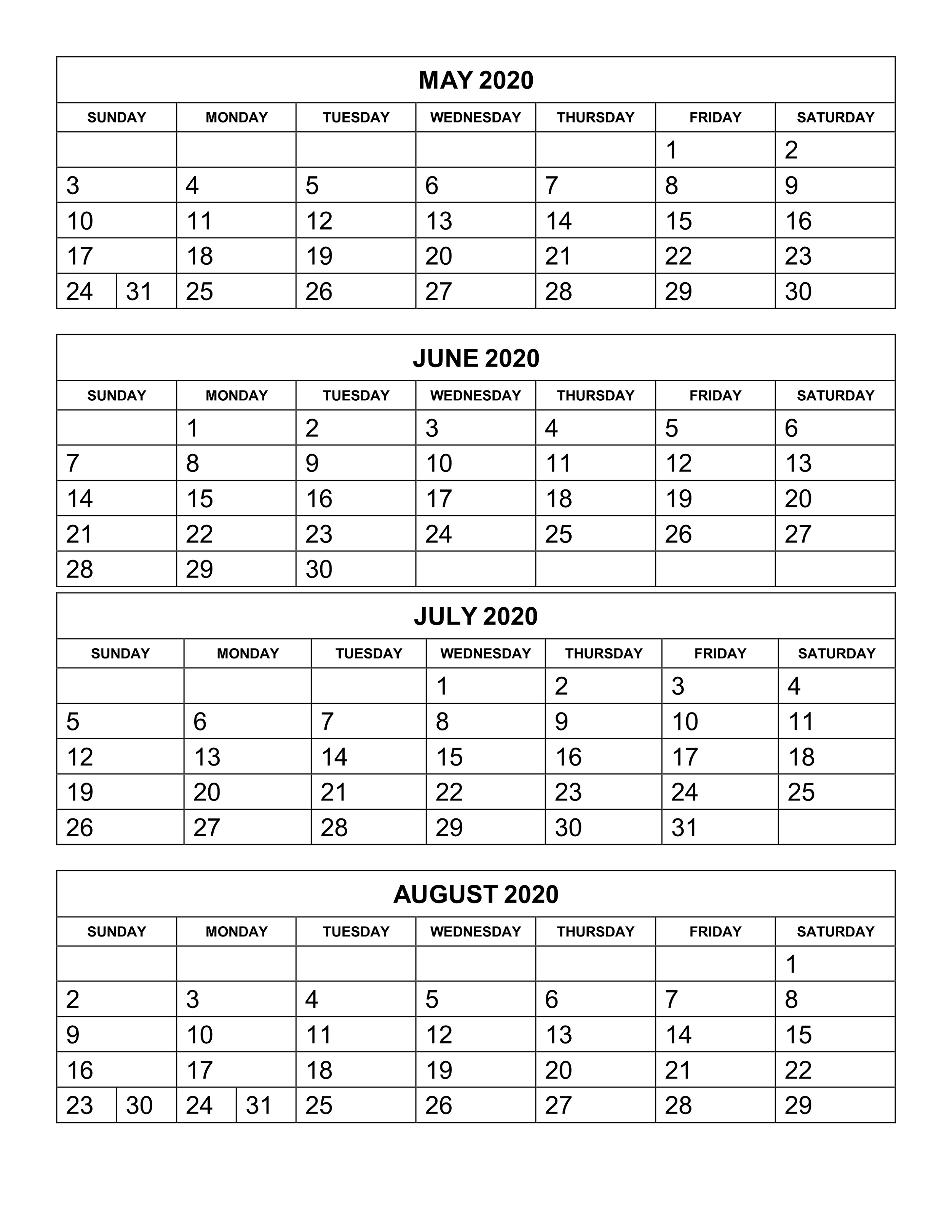 Free Printable Calendar Templates 2020 For Kids In Home