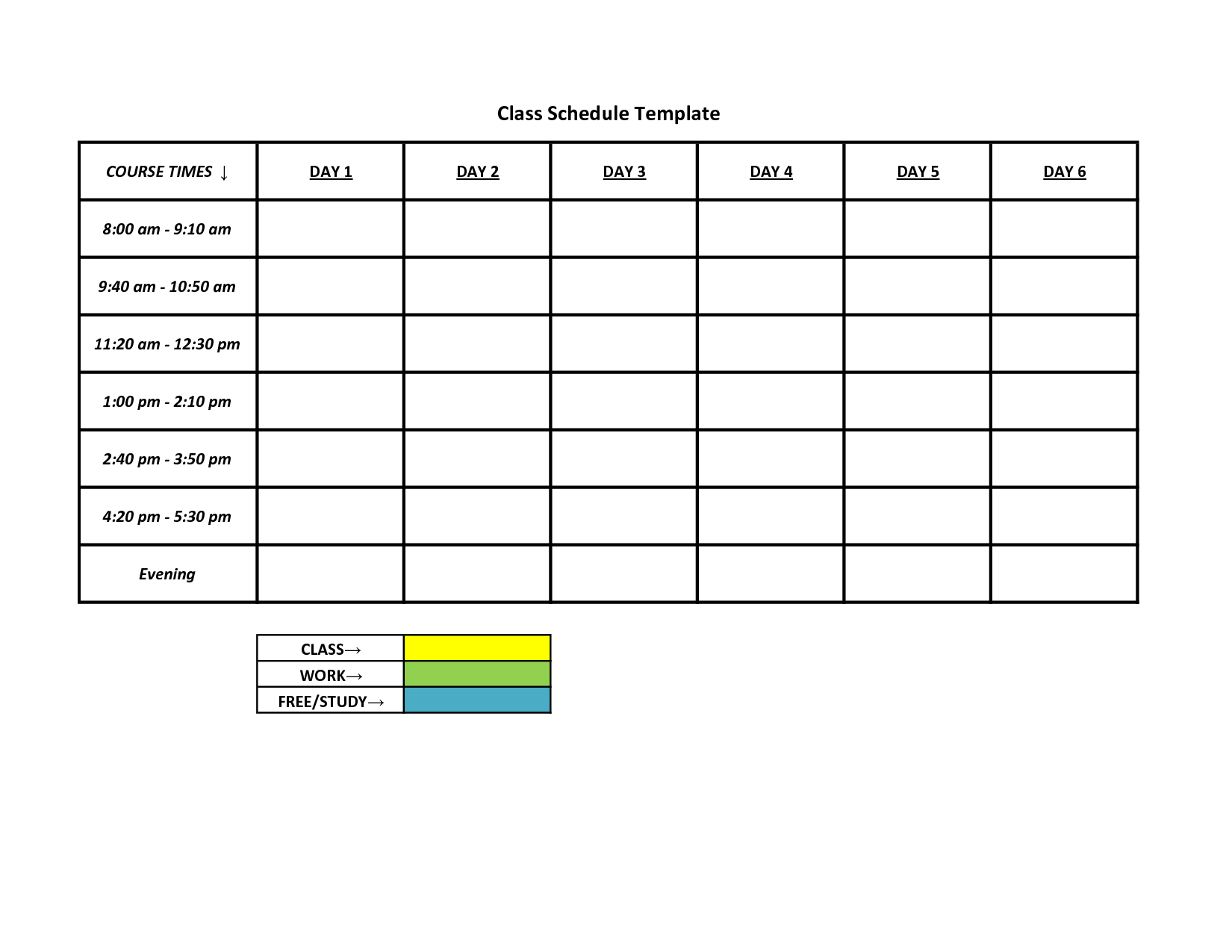 Free Printable Class Schedule Template | Free Work Schedule