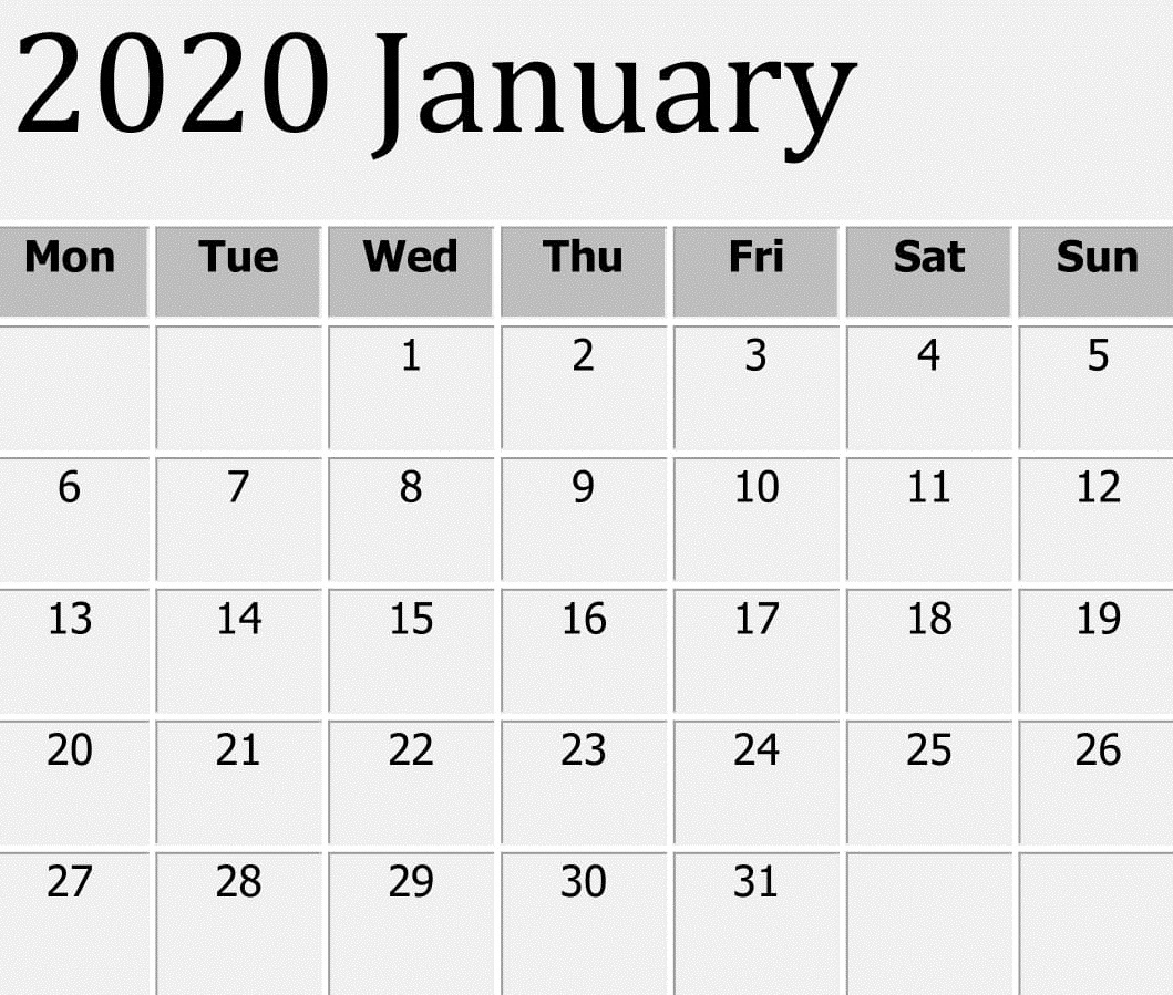 Free Printable January 2020 Calendar Word Template – Free