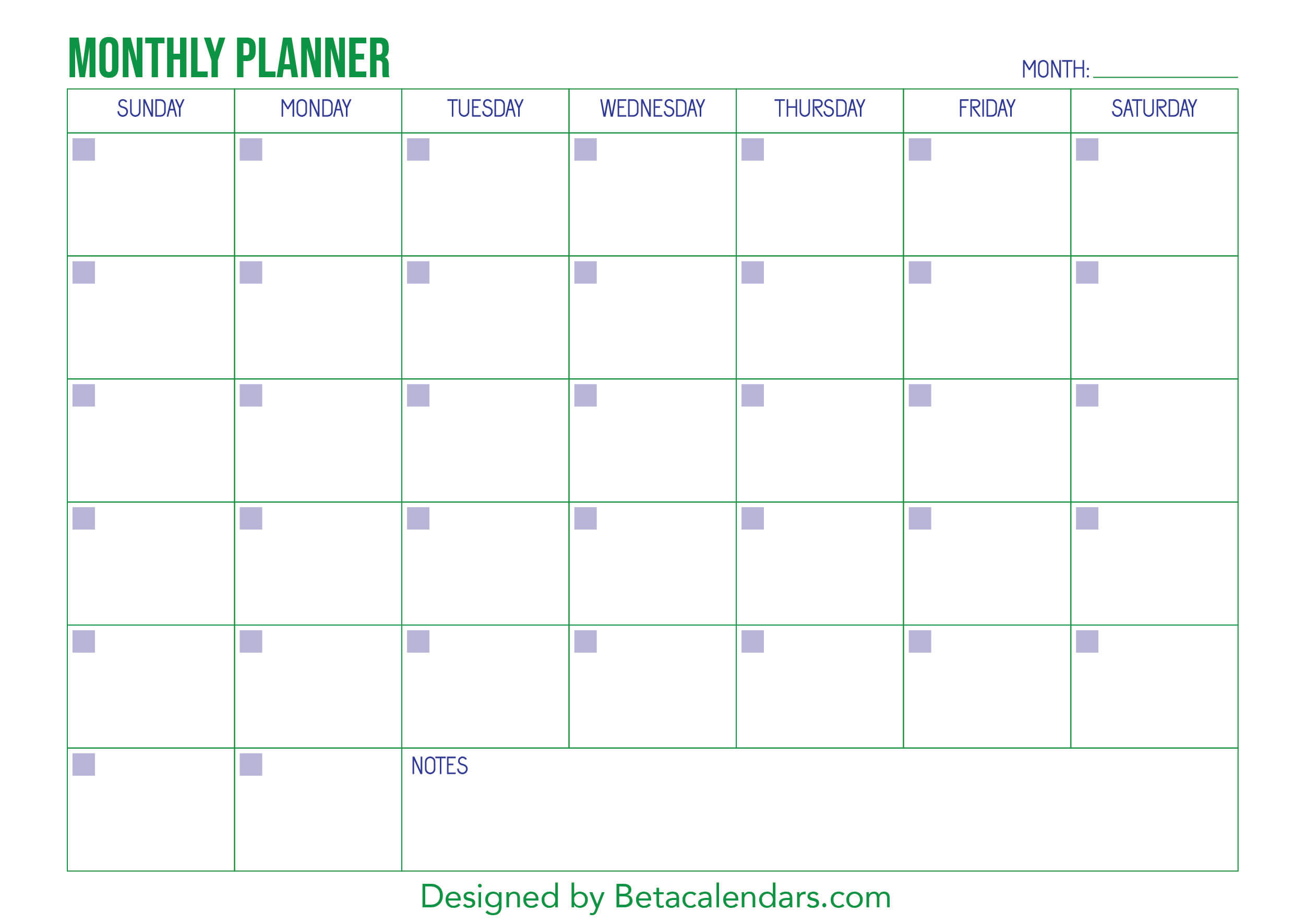 Free Printable Monthly Planner - Beta Calendars