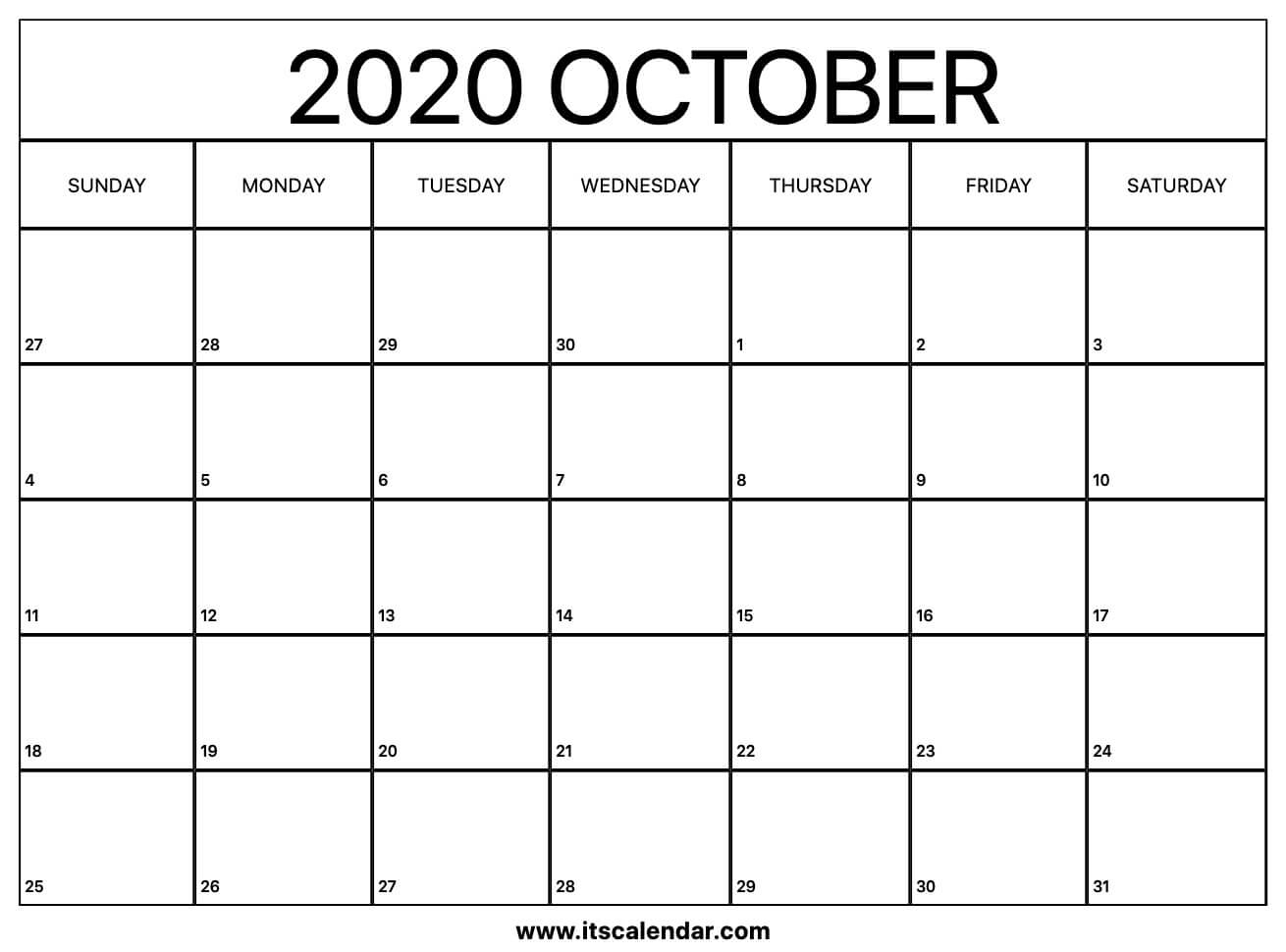 Free Printable October 2020 Calendar