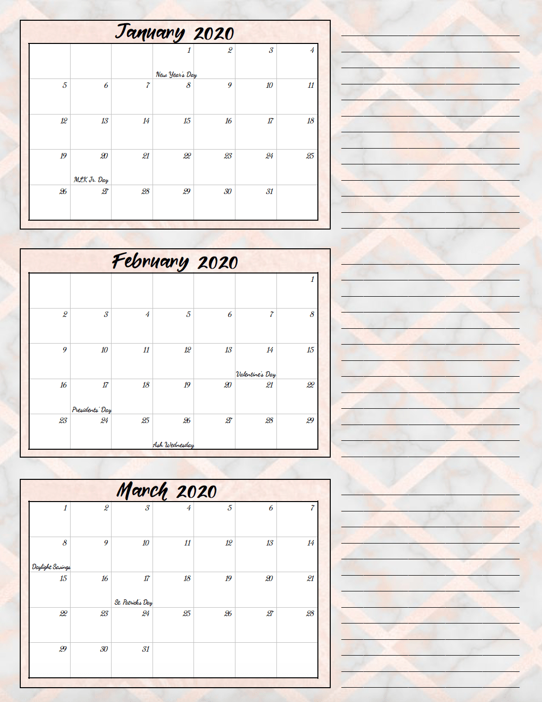 Free Printable Quarterly Calendar 2020 - Colona.rsd7