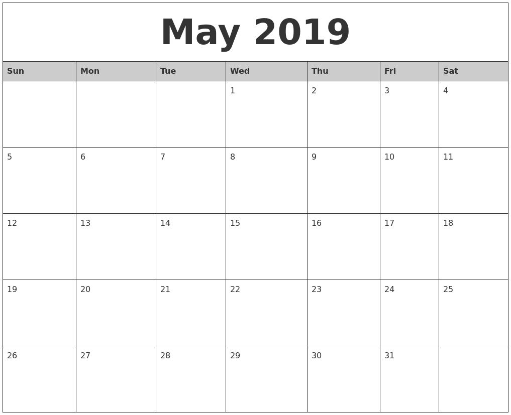 Get Free Template May 2019 Calendar Pdf, Excel,word – Free