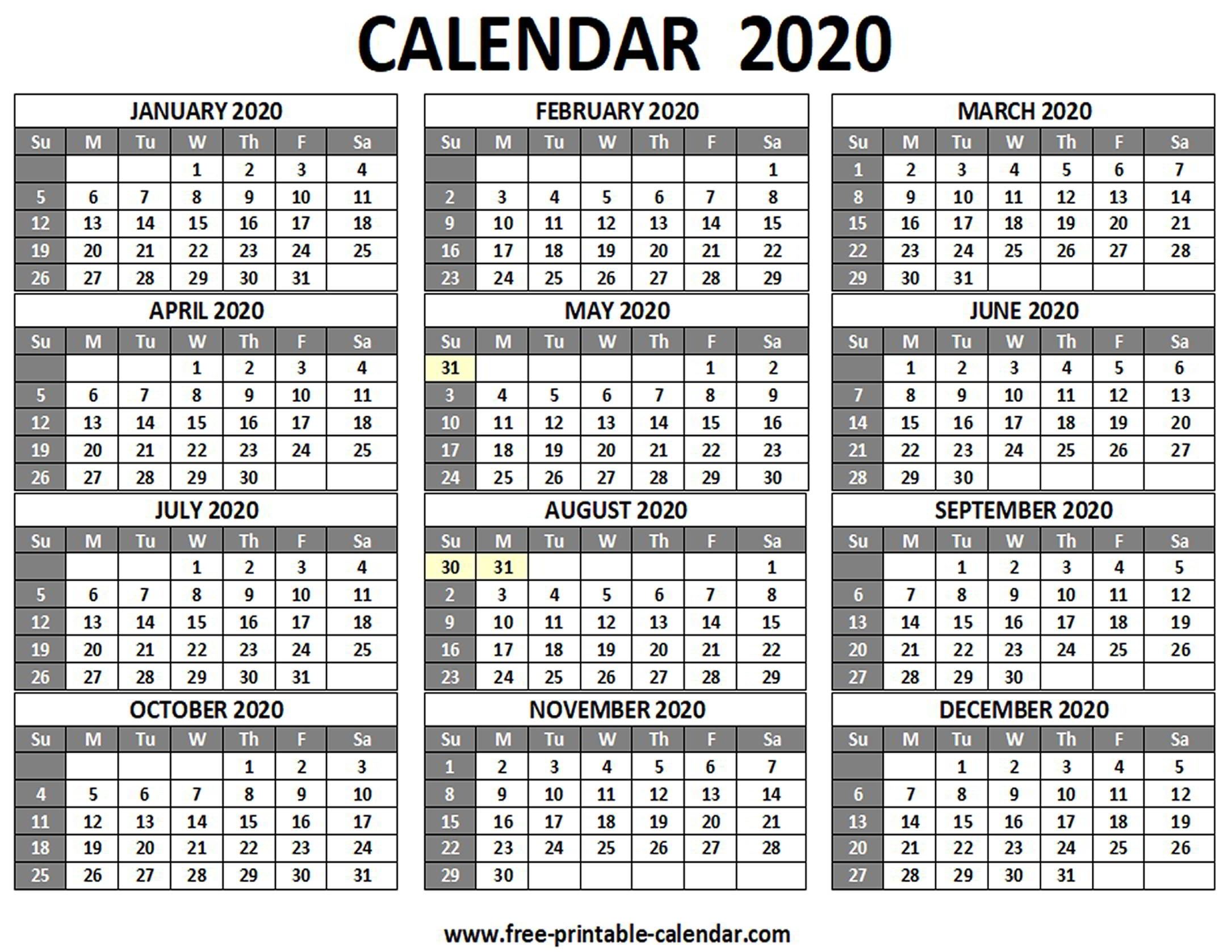 Hong Kong 2020 Monthly Calendar Templates | Monthly