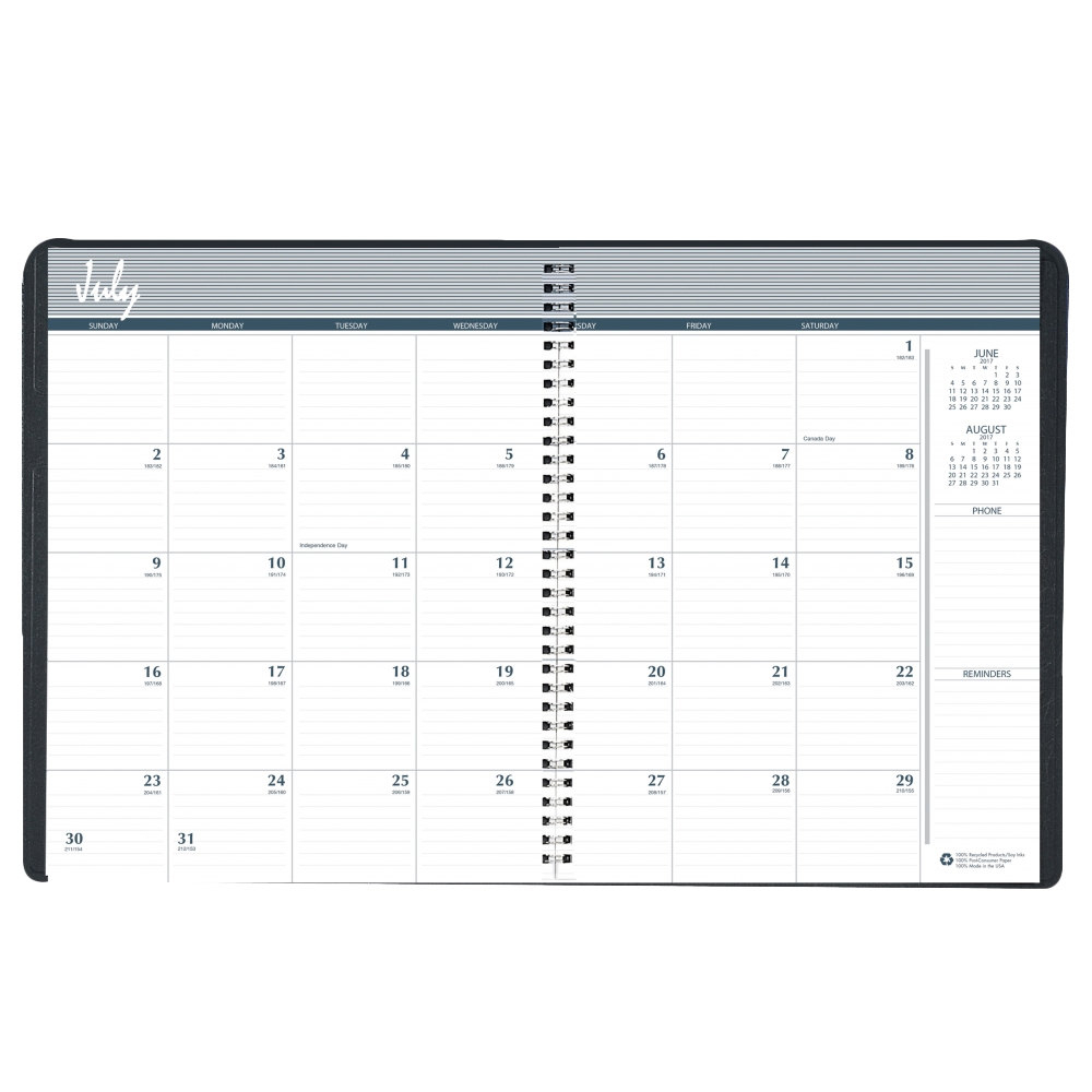 House Of Doolittle 26502 8 1/2&quot; X 11&quot; Recycled Black Academic Ruled  14-Month Monthly July 2019 - August 2020 Appointment Book