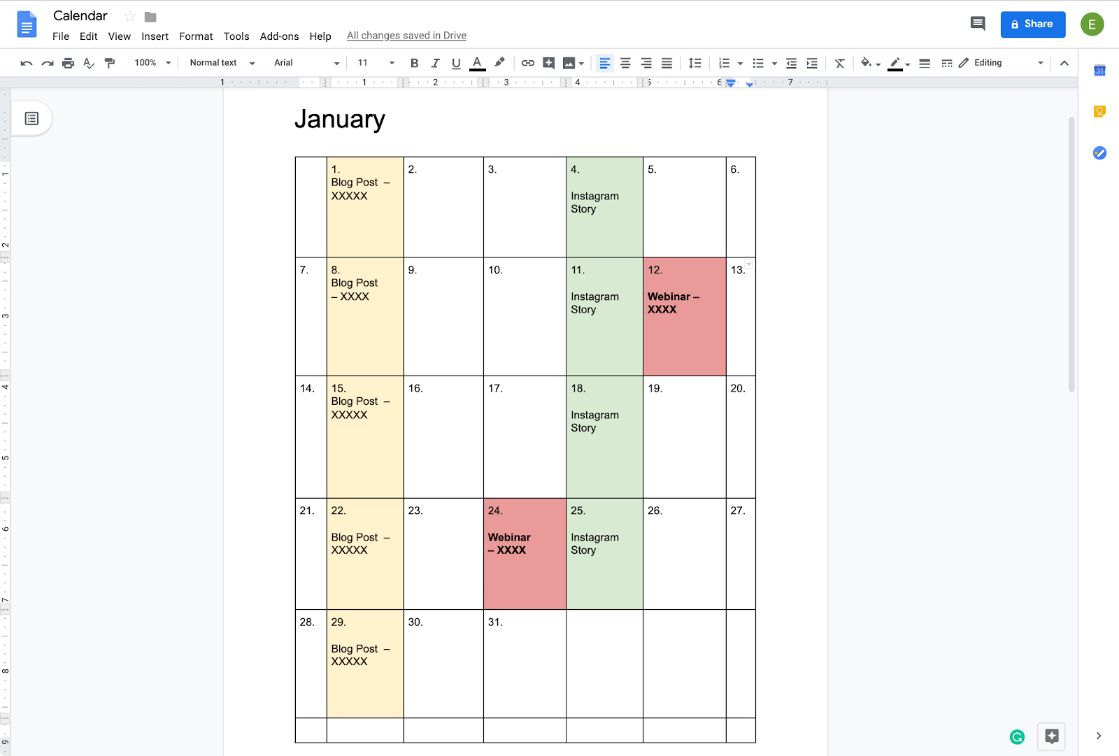 google docs schedule template daily planner