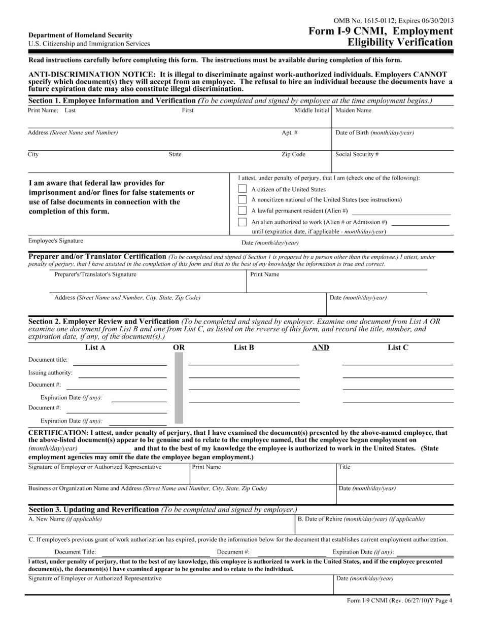 I-9 Cnmi 2013 - 2019 - Fillable Online Sample To Print In Pdf