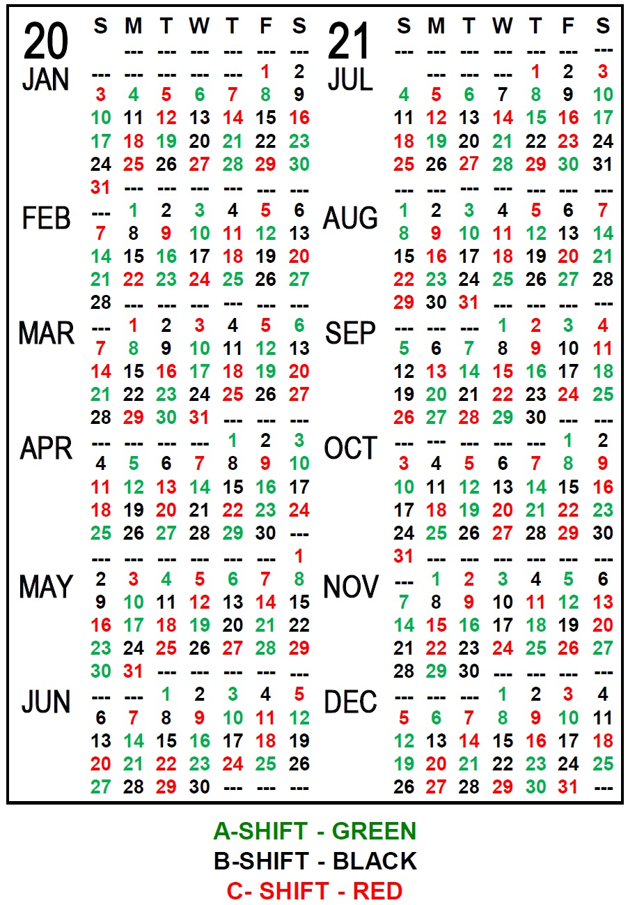 Printable Firefighter Shift Calender