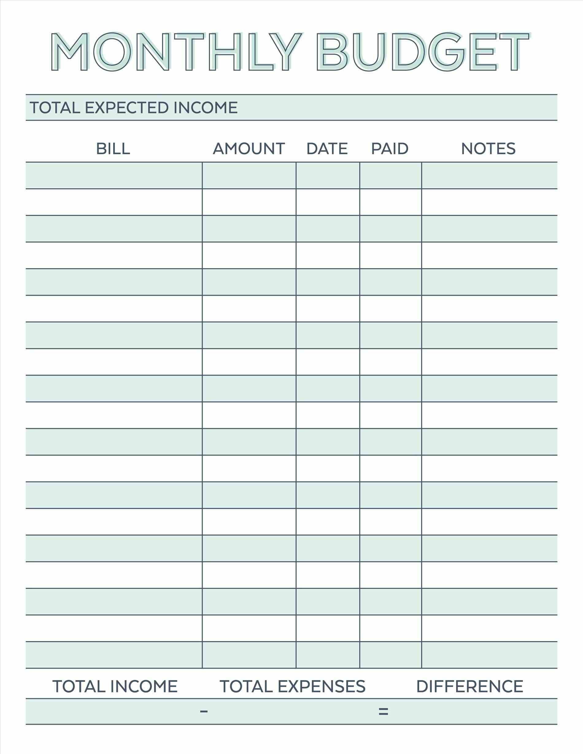 Blank Printable Monthly Bill Pay Worksheet