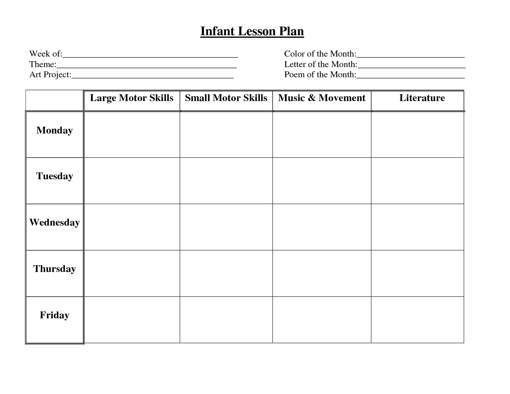 Daycare Weekly Lesson Plan Template | Example Calendar Printable