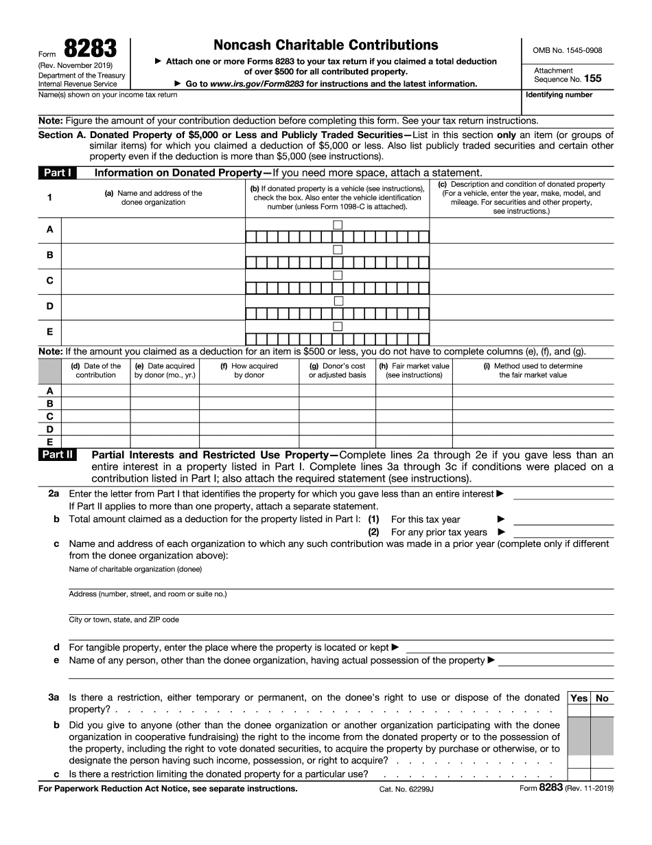 Irs Form 8283 Printable - 2020 - Fillable And Editable Pdf
