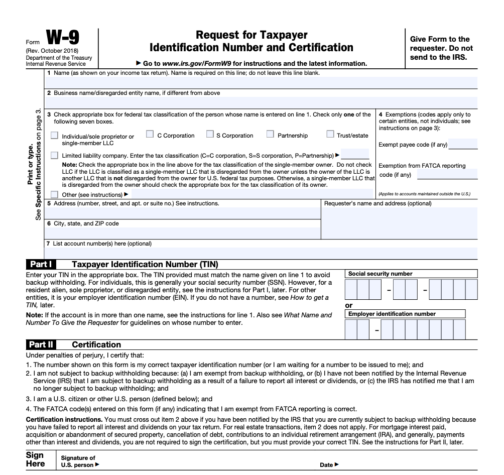 W 9 Fillable Form Irs Printable Forms Free Online