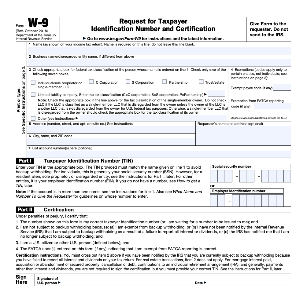 Printable Irs W 9 Form Printable Forms Free Online