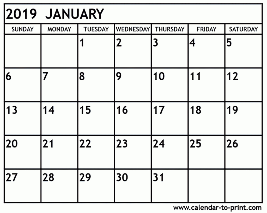 January 2019 Calendar Monday To Sunday | January Month