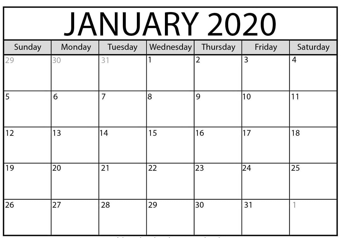 January 2020 Calendar Excel – Free Monthly Calendar