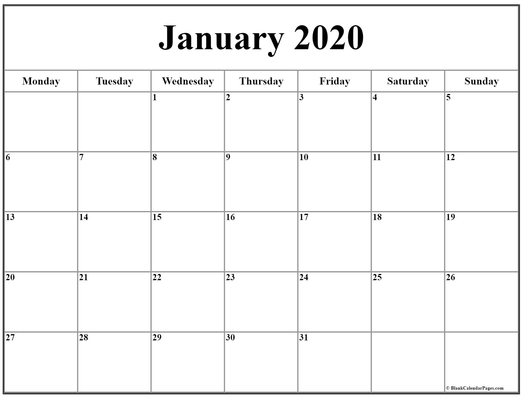 January 2020 Monday Calendar | Monday To Sunday